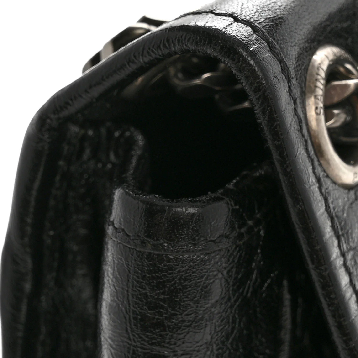 Crinkled Calfskin Monogram Medium Niki Chain Satchel Black - Image 13