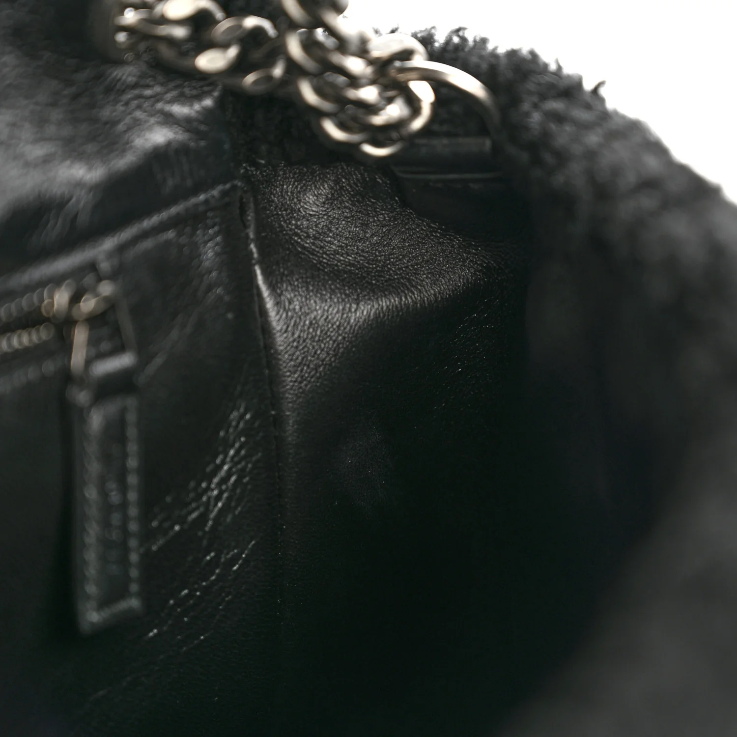 Crinkled Calfskin Shearling Monogram Medium Niki Chain Satchel Black - Image 11