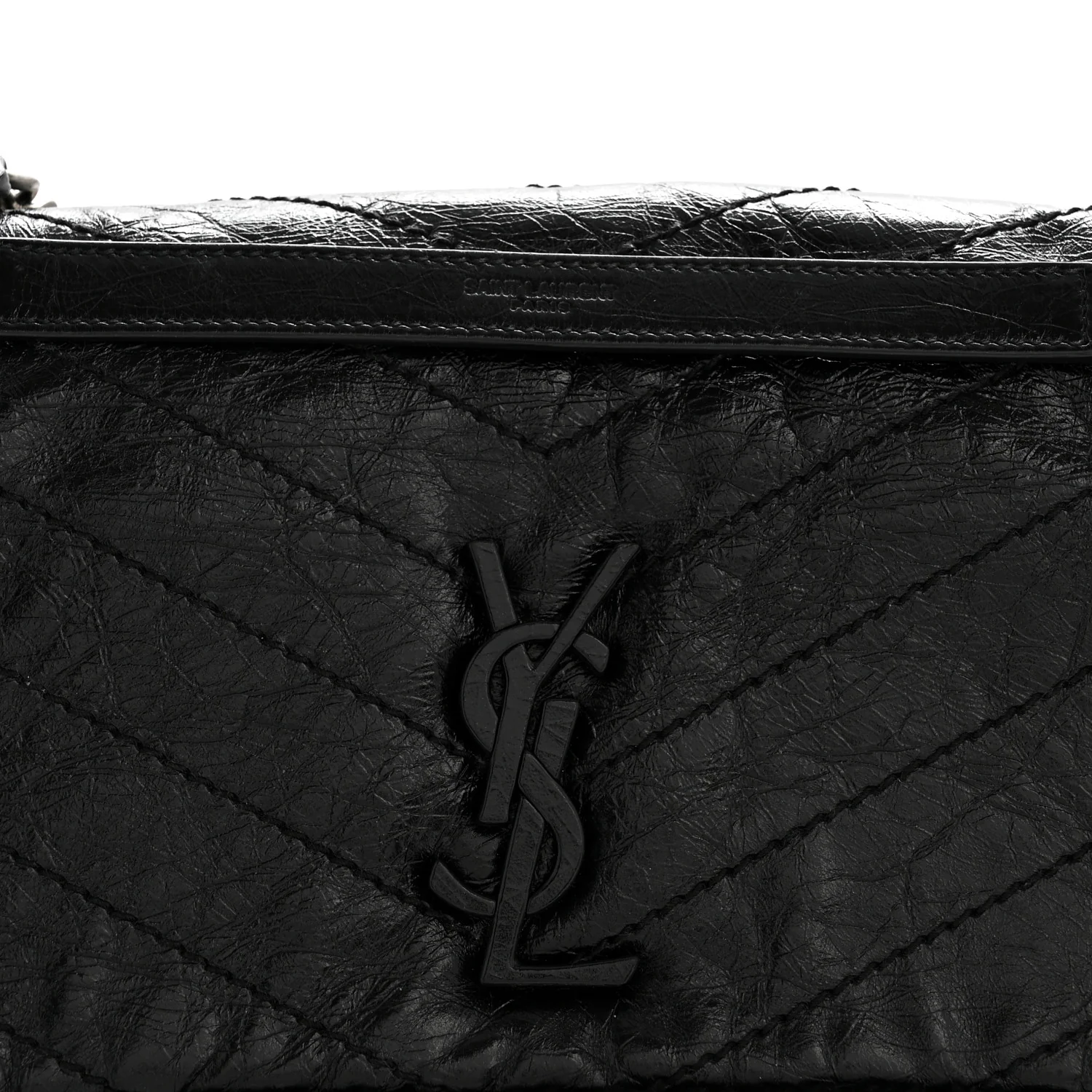 Crinkled Calfskin Shearling Monogram Medium Niki Chain Satchel Black - Image 8