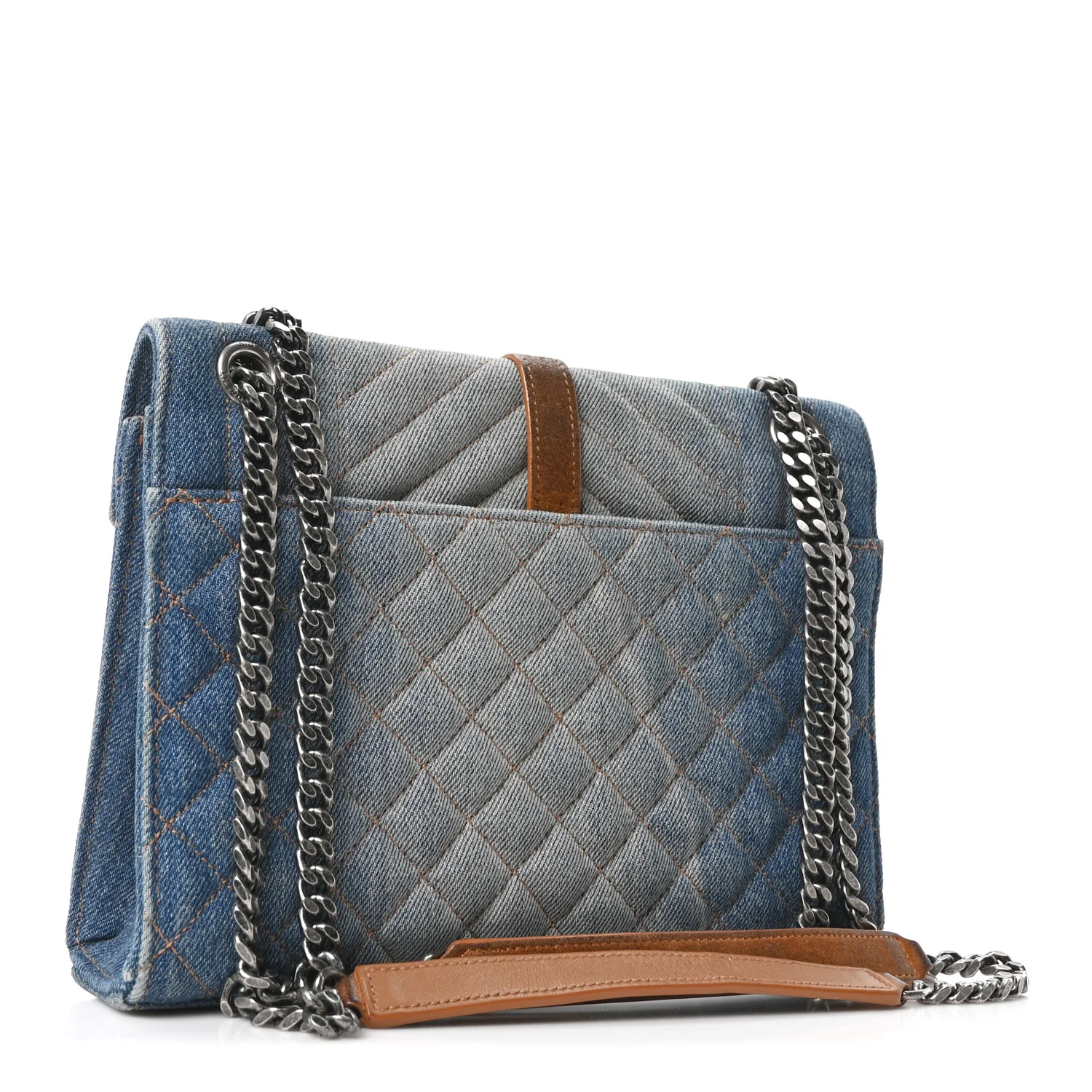 Denim Mixed Matelasse Triquilt Medium Monogram Envelope Satchel Blue - Image 2