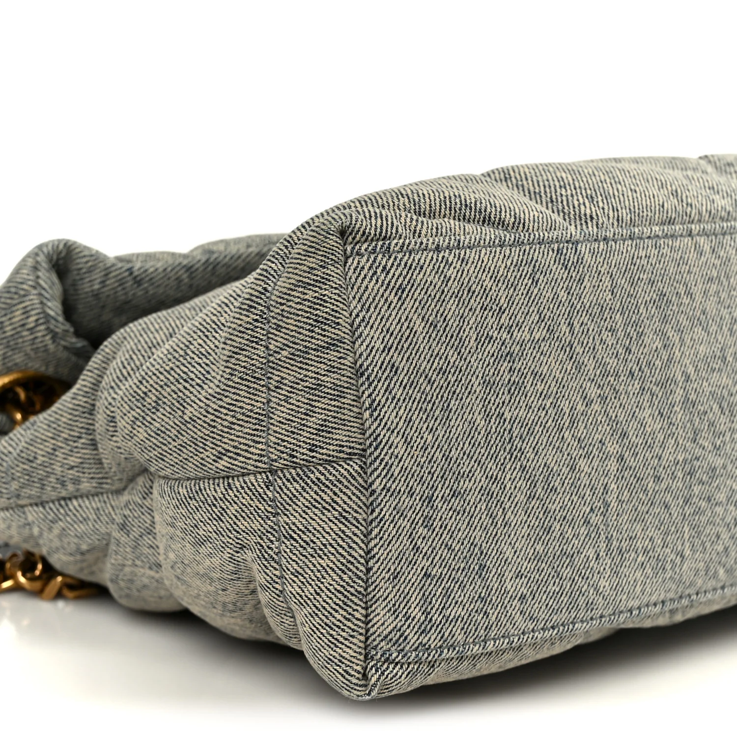 Denim Quilted Medium Loulou Puffer Monogram Chain Satchel Azur - Image 9