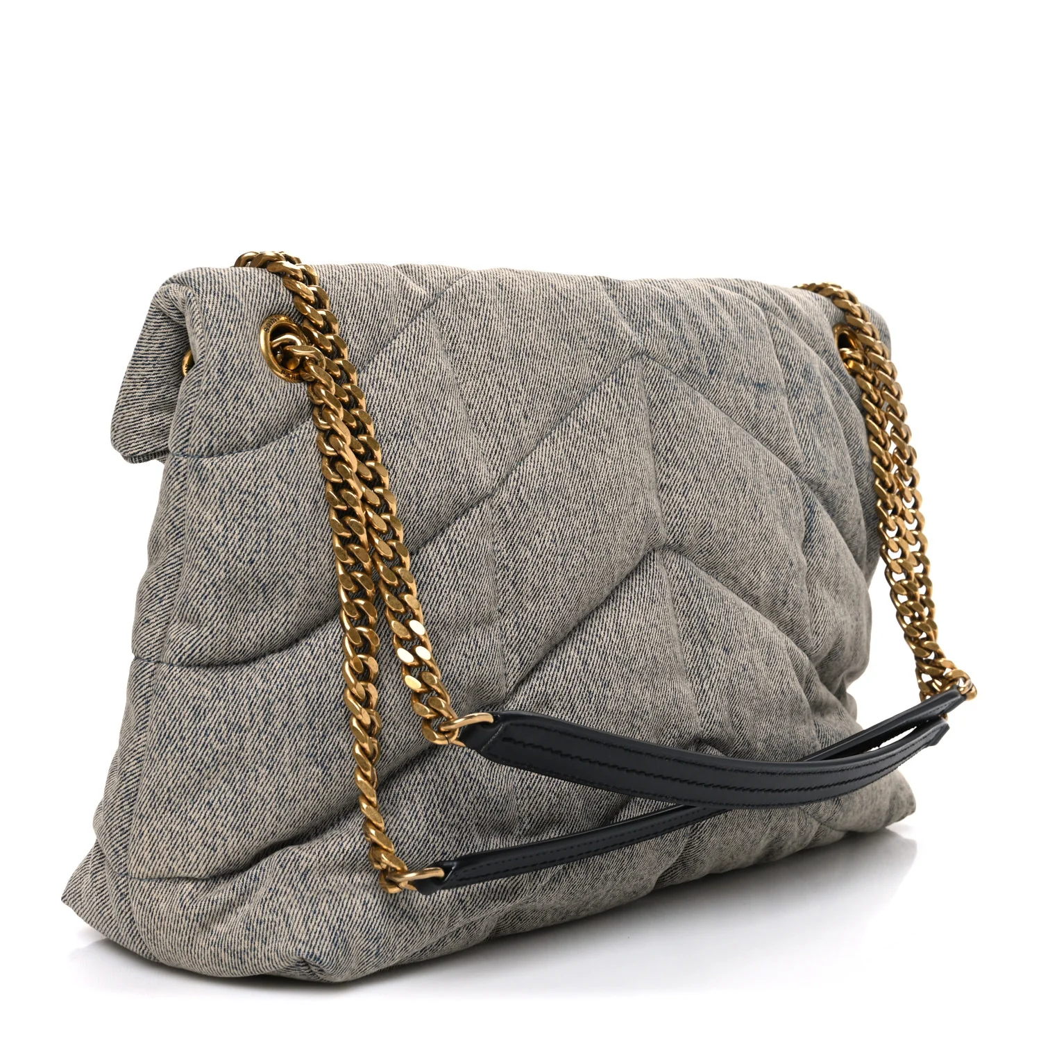 Denim Quilted Medium Loulou Puffer Monogram Chain Satchel Azur - Image 3