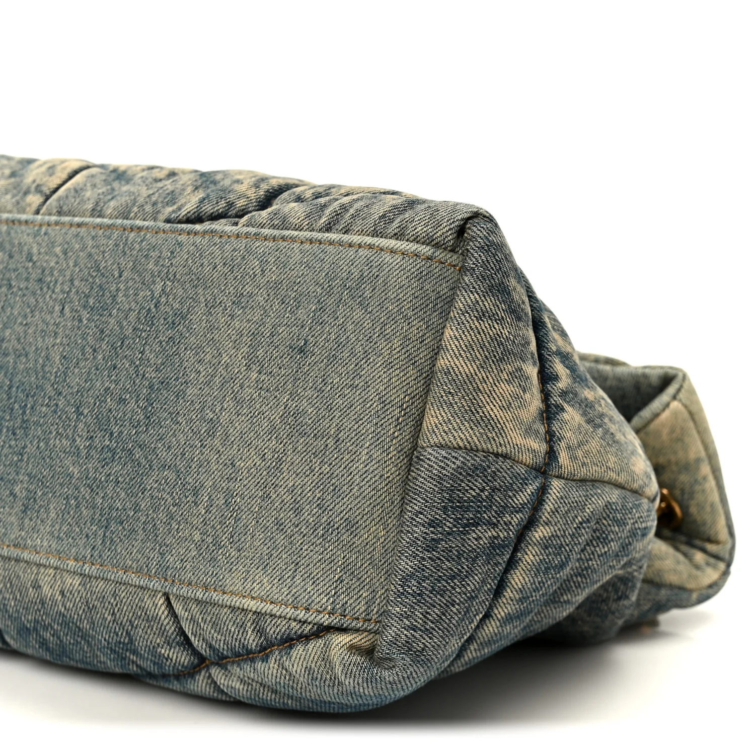 Denim Quilted Medium Loulou Puffer Monogram Chain Satchel Black Blue - Image 10