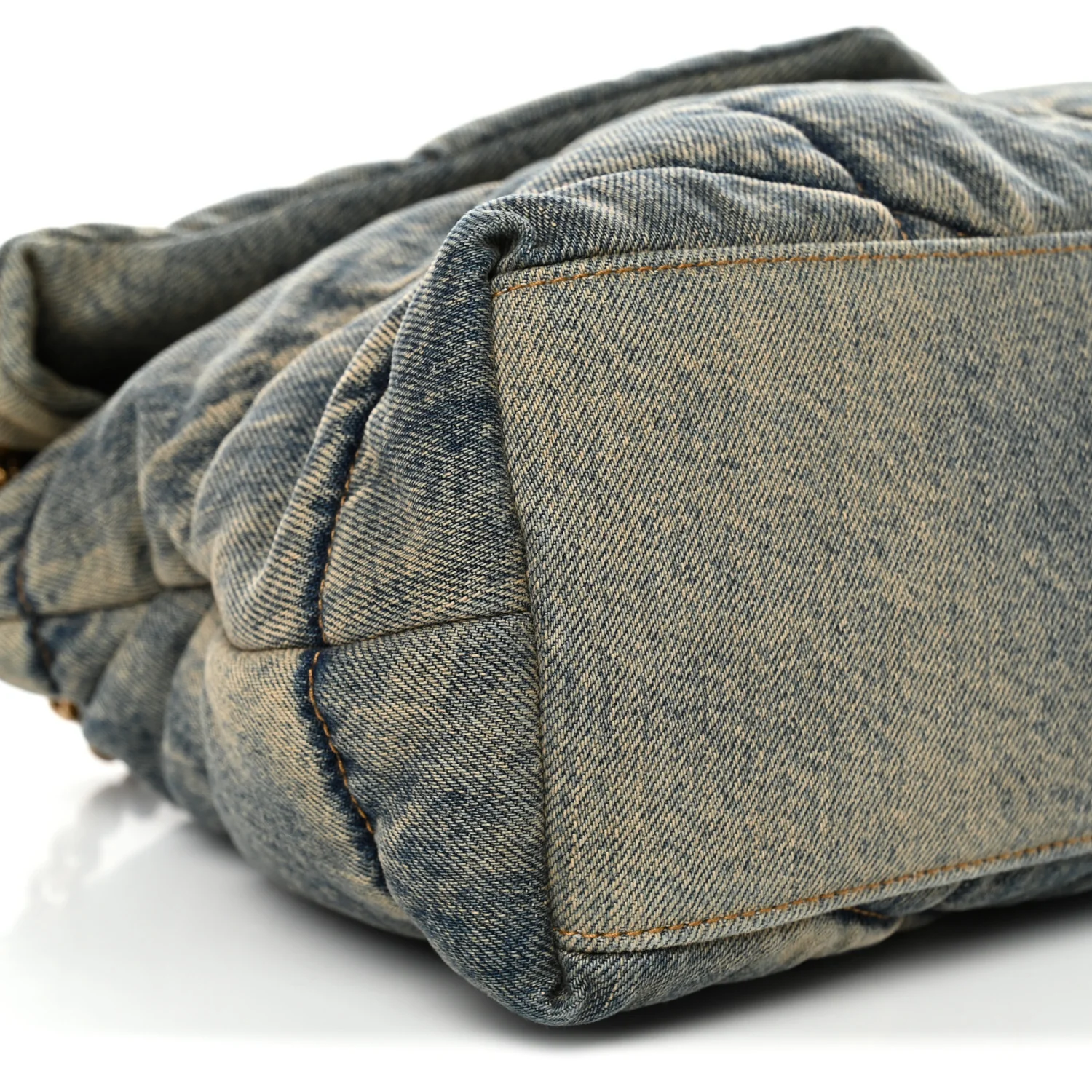 Denim Quilted Medium Loulou Puffer Monogram Chain Satchel Blue Cinnamon - Image 9