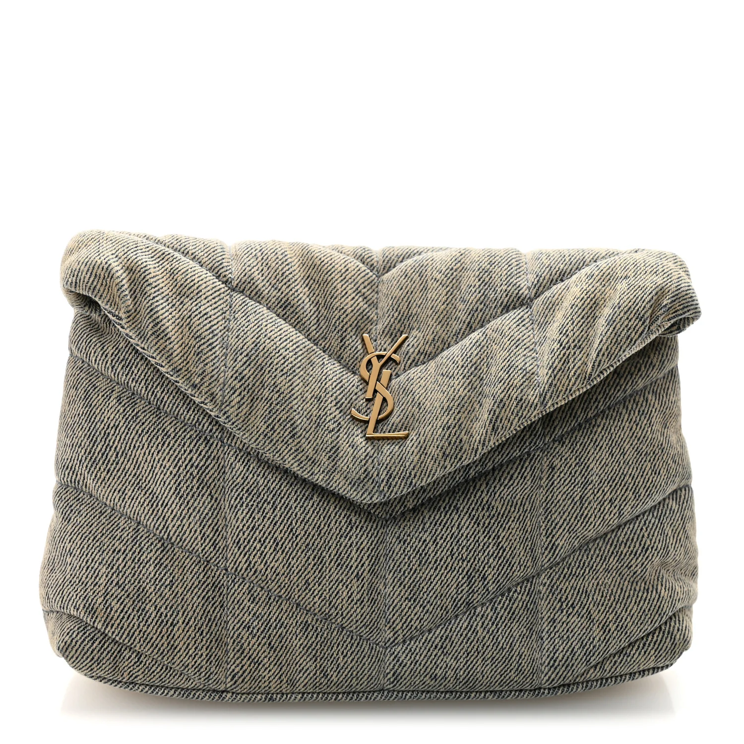 Denim Quilted Monogram Loulou Puffer Pouch Clutch Blue Gray Light Azur