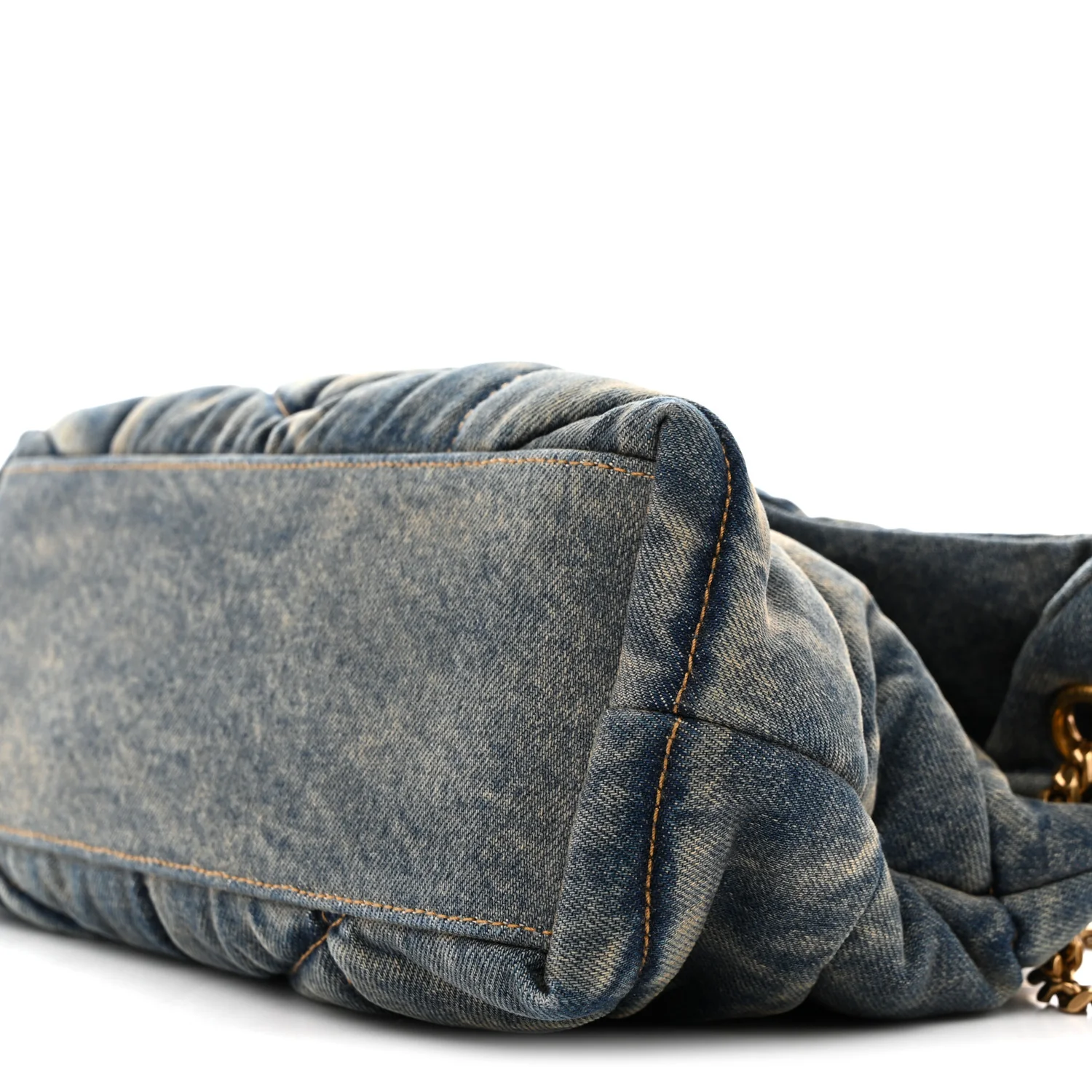 Denim Quilted Small Loulou Puffer Monogram Chain Satchel Blue Cinnamon - Image 10