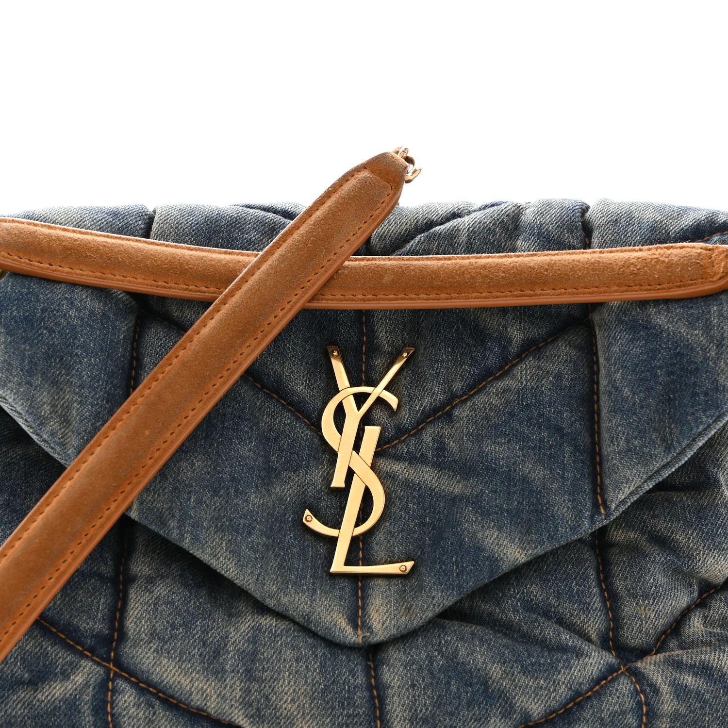 Denim Quilted Small Loulou Puffer Monogram Chain Satchel Blue Cinnamon - Image 8