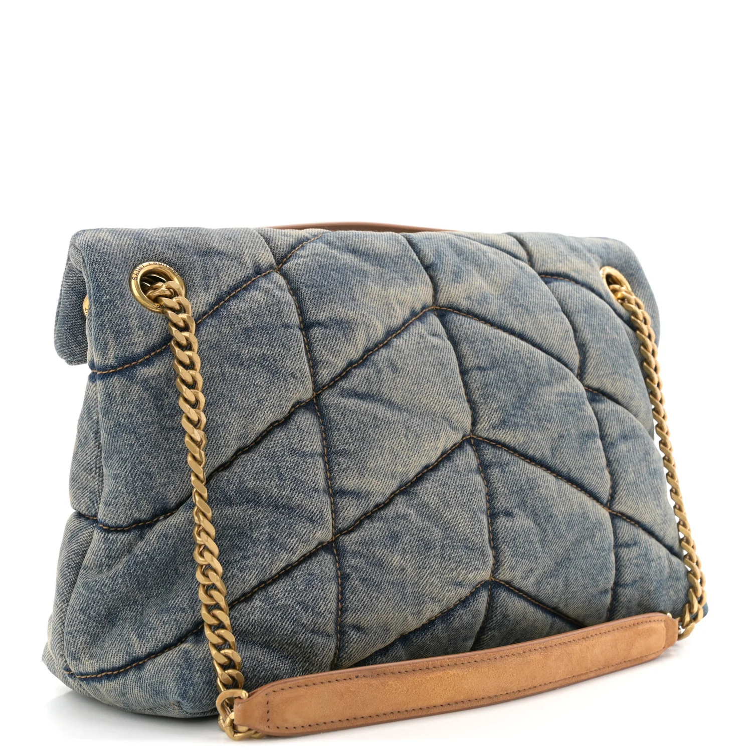 Denim Quilted Small Loulou Puffer Monogram Chain Satchel Blue Cinnamon - Image 3