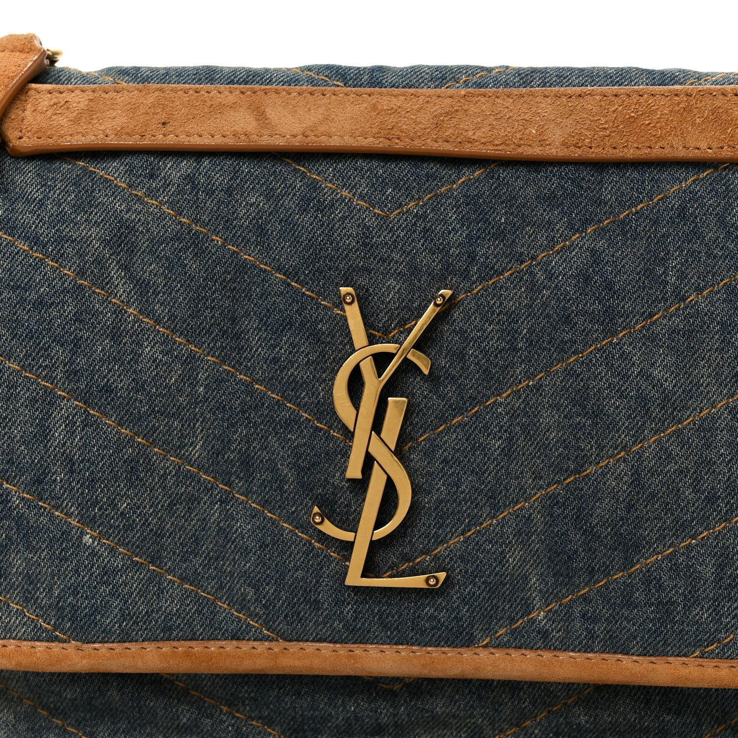 Denim Suede Monogram Medium Niki Chain Satchel Blue Cinnamon - Image 8
