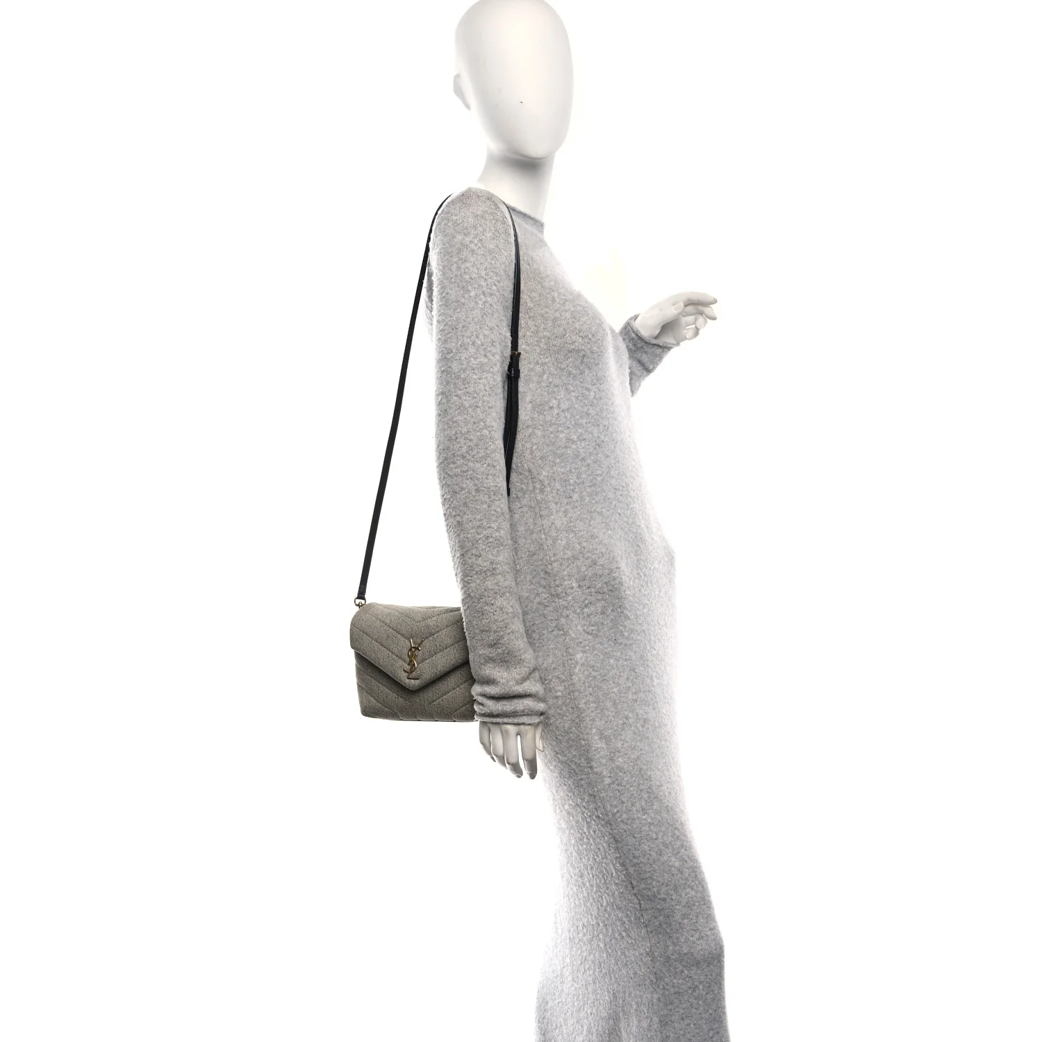 Denim Y Quilted Monogram Toy Loulou Crossbody Bag Grey - Image 2