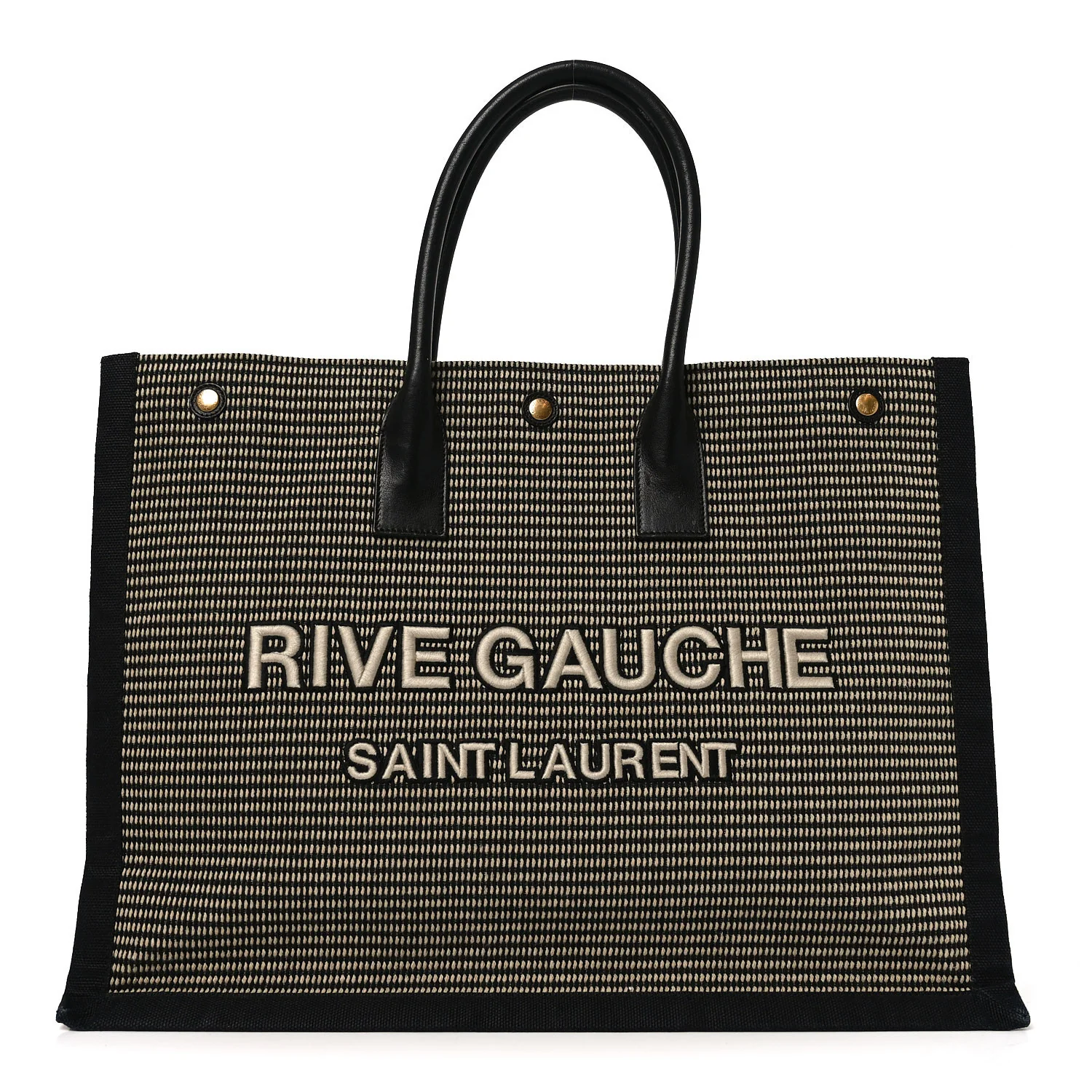 Embroidered Cotton Linen Rive Gauche Noe Tote Black Beige