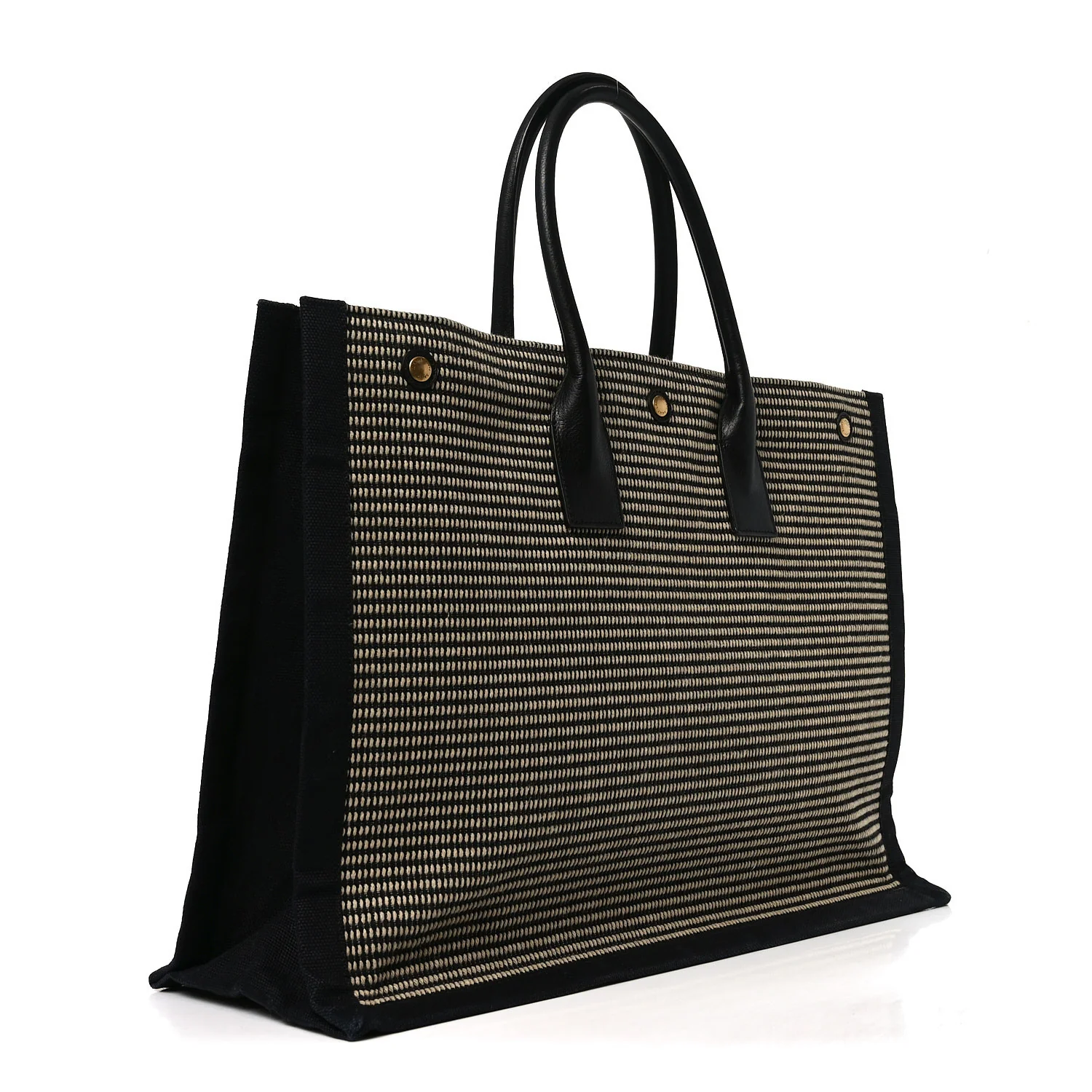 Embroidered Cotton Linen Rive Gauche Noe Tote Black Beige - Image 2