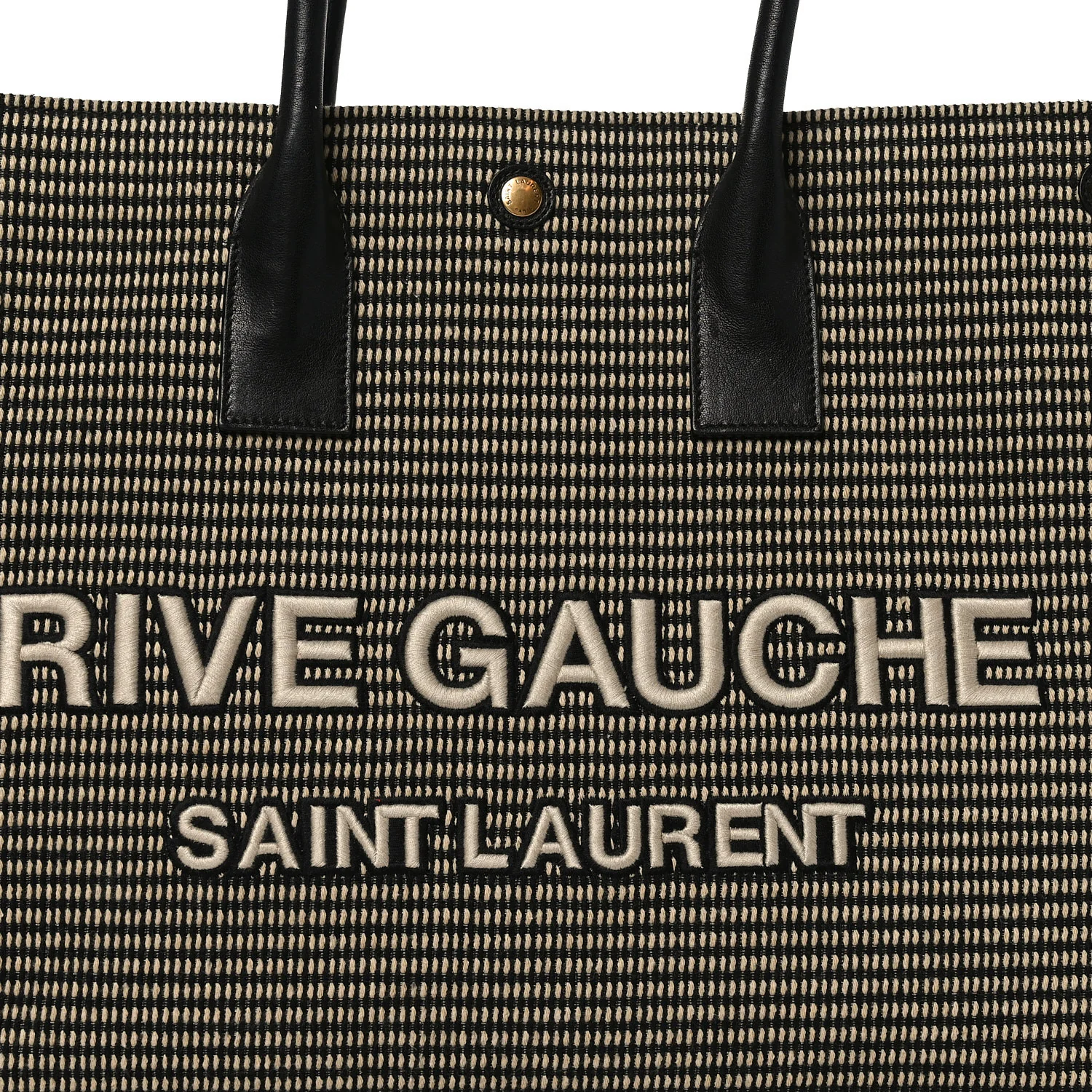 Embroidered Cotton Linen Rive Gauche Noe Tote Black Beige - Image 7