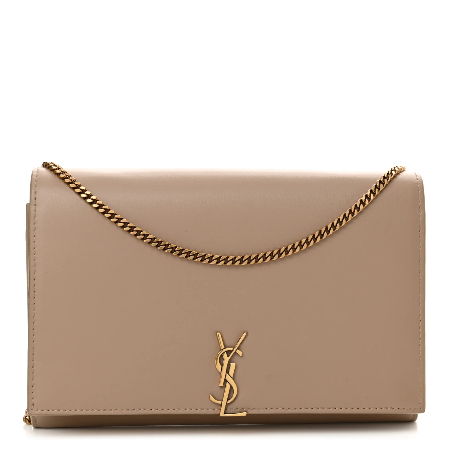 Glossy Calfskin Monogram Chain Wallet Dark Beige