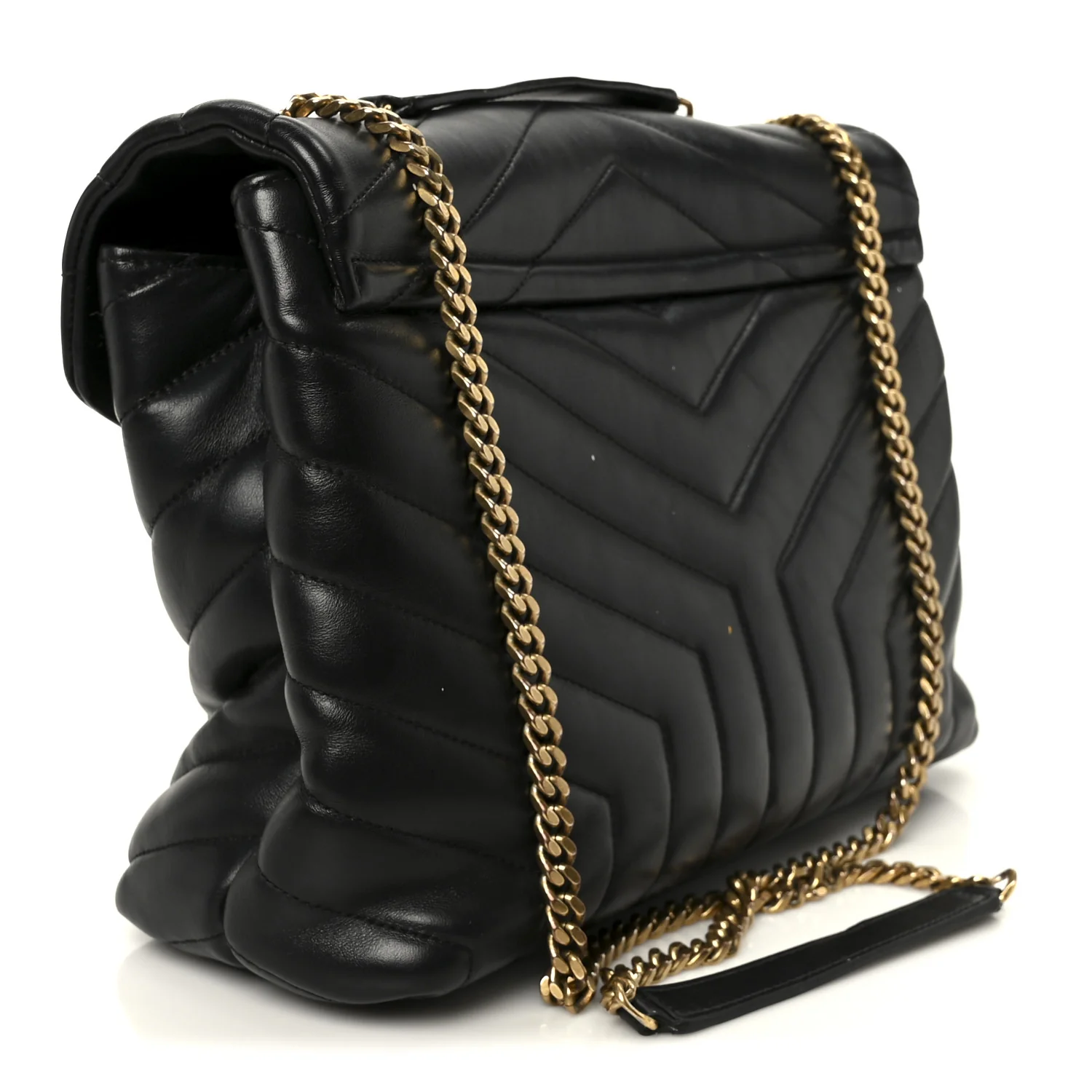 Grain de Poudre Calfskin Y Quilted Monogram Medium Loulou Chain Satchel Black - Image 3
