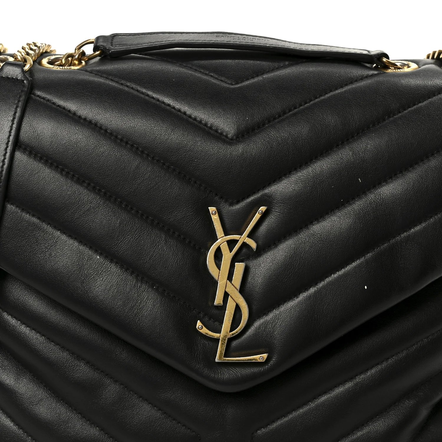 Grain de Poudre Calfskin Y Quilted Monogram Medium Loulou Chain Satchel Black - Image 9