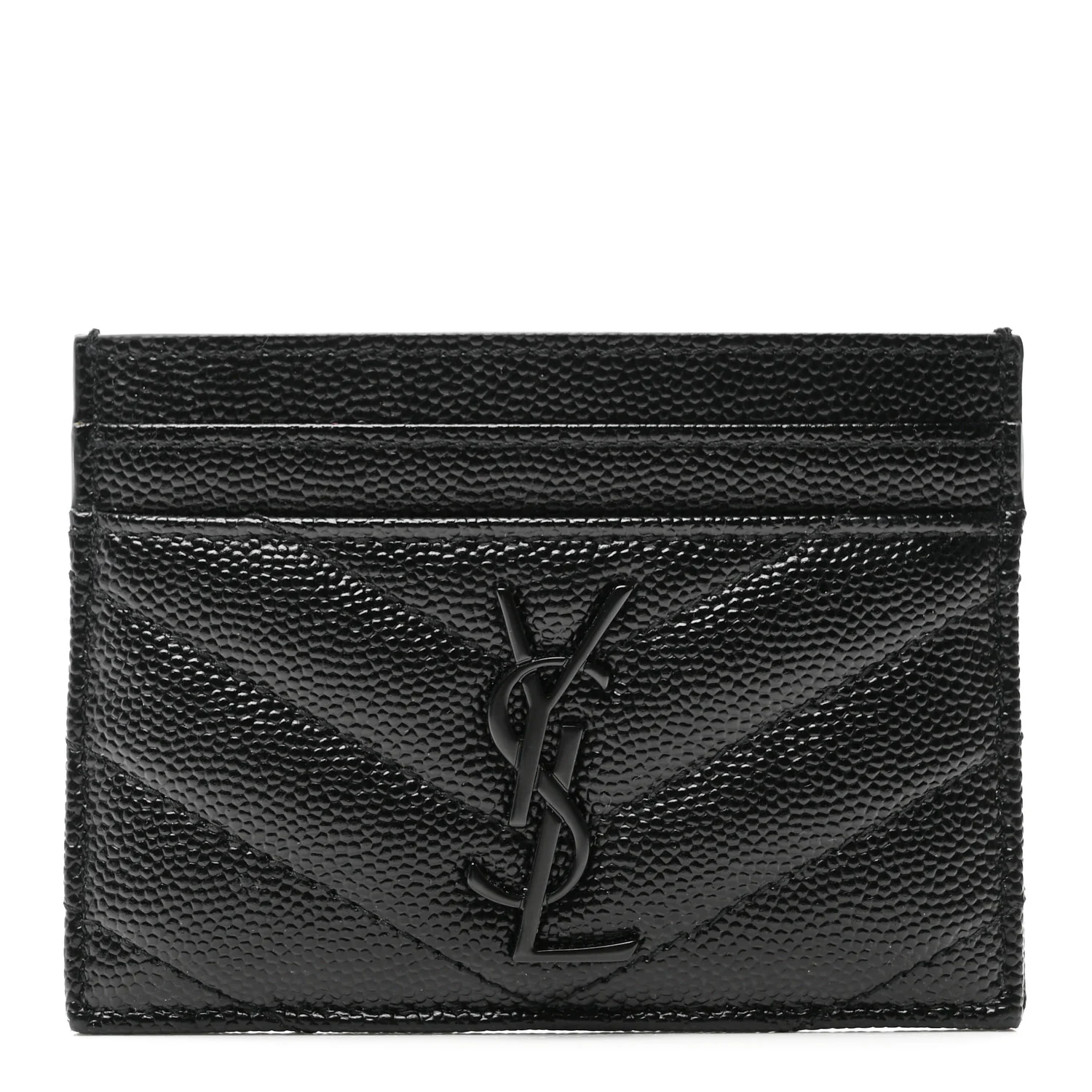 Grain De Poudre Matelasse Chevron Monochrome Monogram Credit Card Case Black