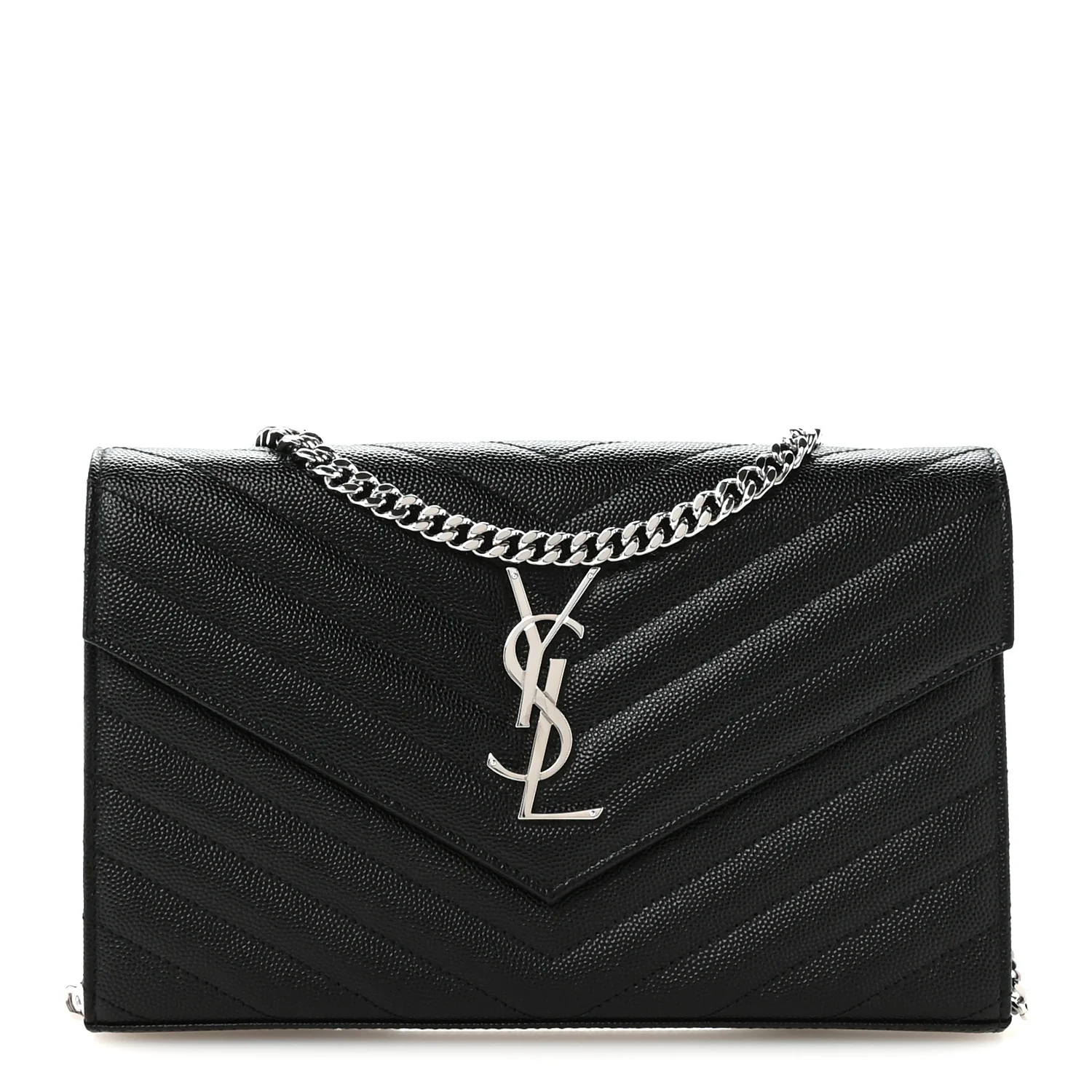 Grain De Poudre Matelasse Chevron Monogram Chain Wallet Black