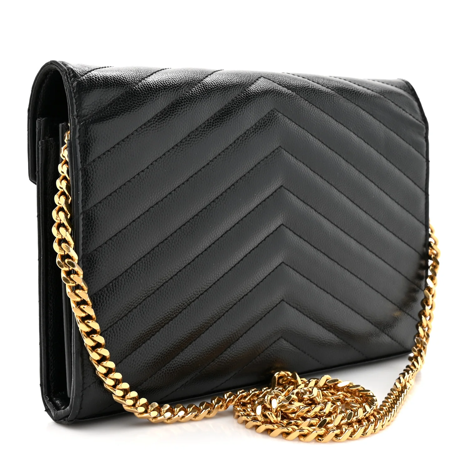 Grain De Poudre Matelasse Chevron Monogram Chain Wallet Black - Image 3