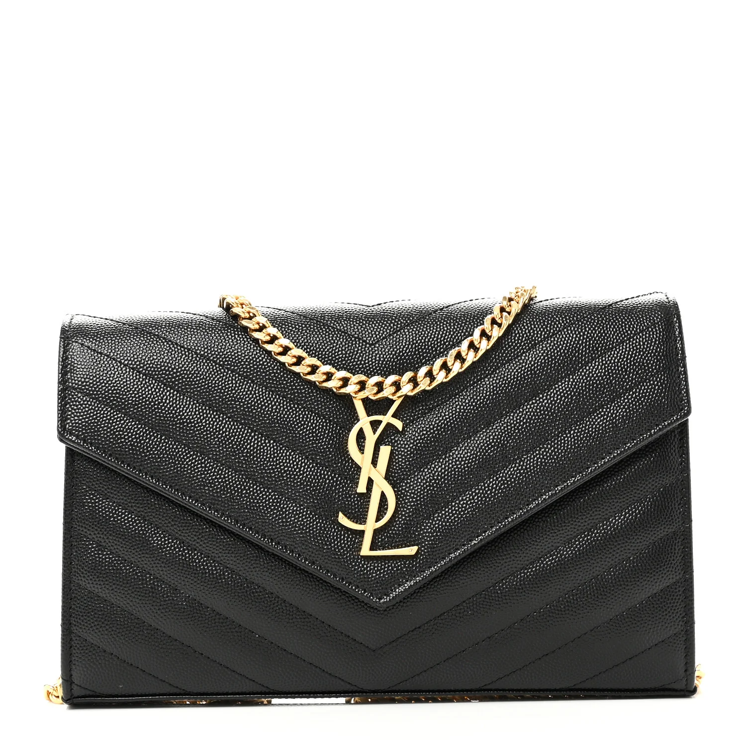 Grain De Poudre Matelasse Chevron Monogram Chain Wallet Black