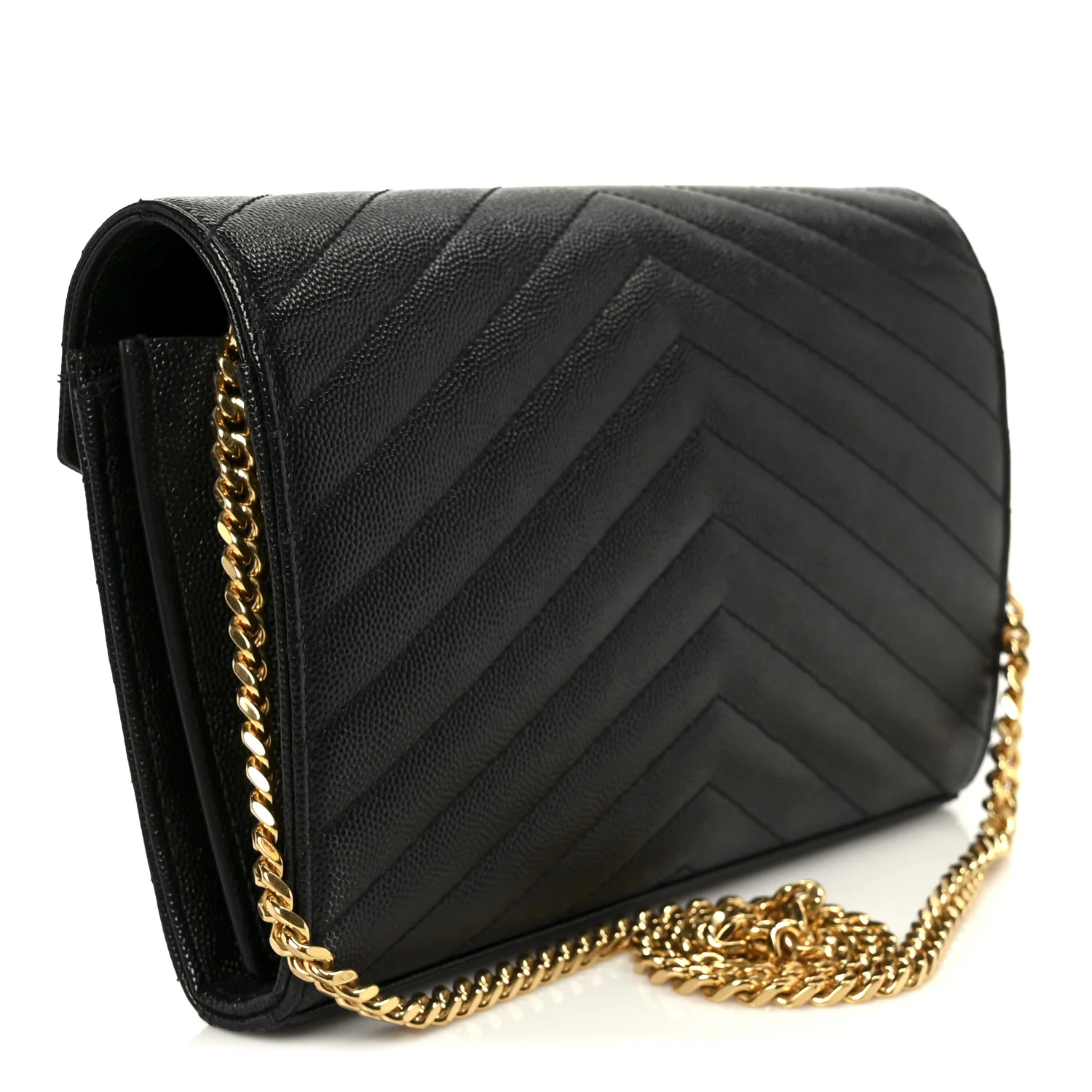 Grain De Poudre Matelasse Chevron Monogram Chain Wallet Black - Image 3