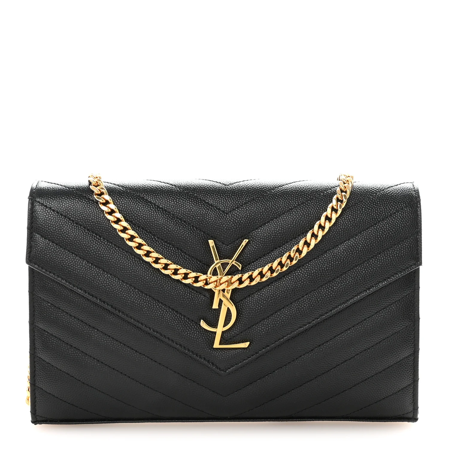 Grain De Poudre Matelasse Chevron Monogram Chain Wallet Black