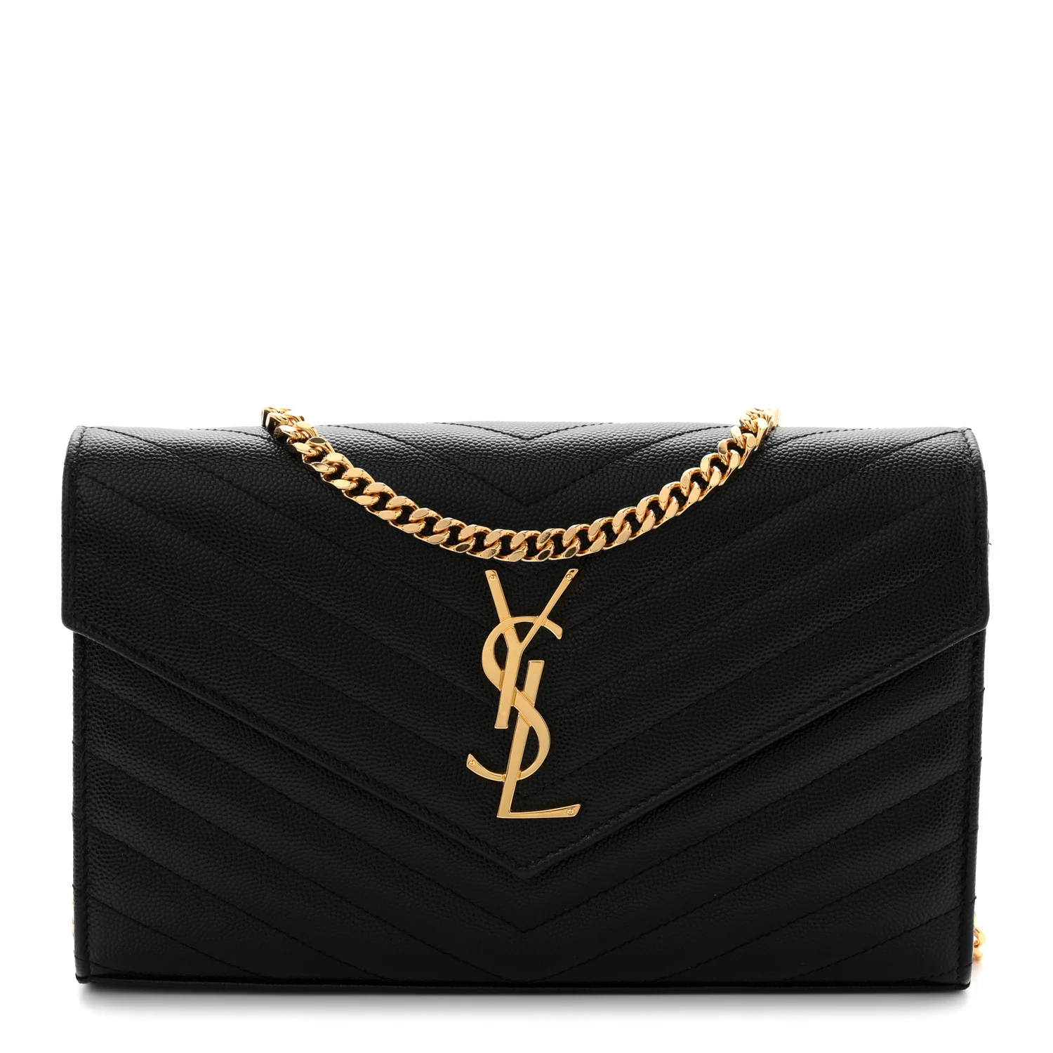 Grain De Poudre Matelasse Chevron Monogram Chain Wallet Black