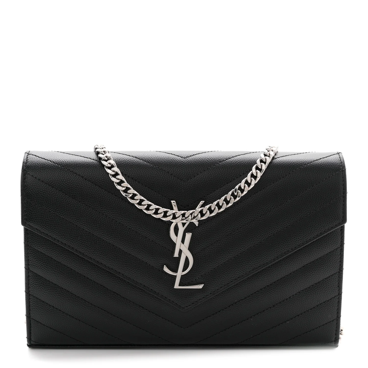 Grain De Poudre Matelasse Chevron Monogram Chain Wallet Black