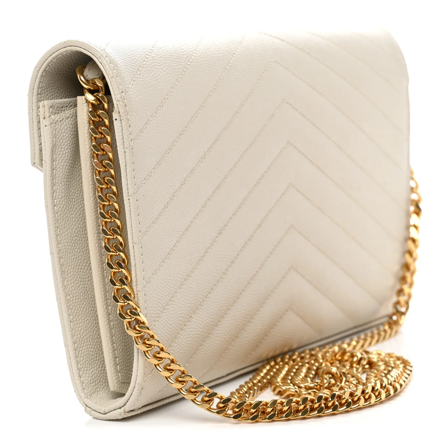 Grain De Poudre Matelasse Chevron Monogram Chain Wallet Crema Soft - Image 3