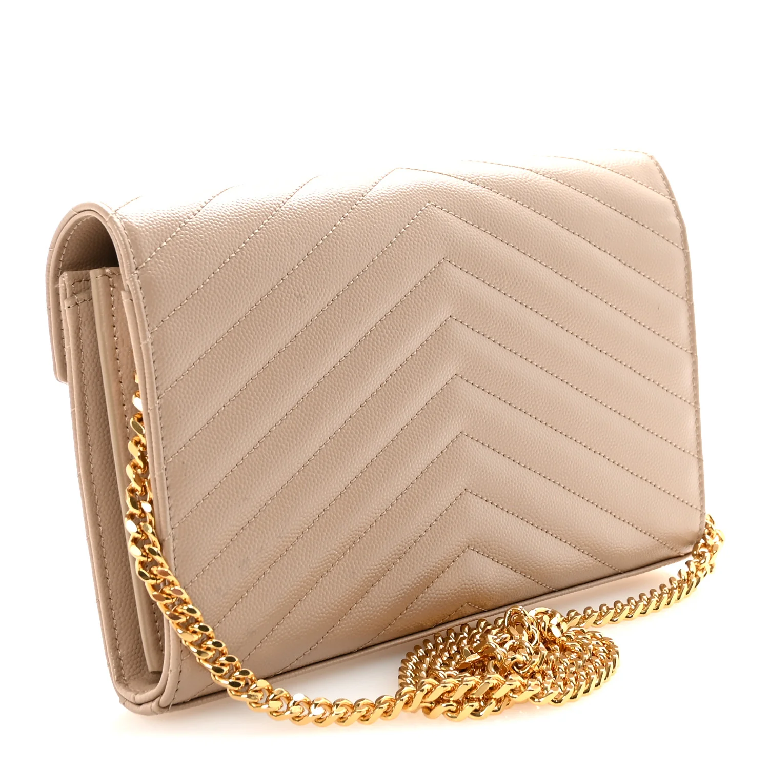Grain De Poudre Matelasse Chevron Monogram Chain Wallet Dark Beige - Image 3