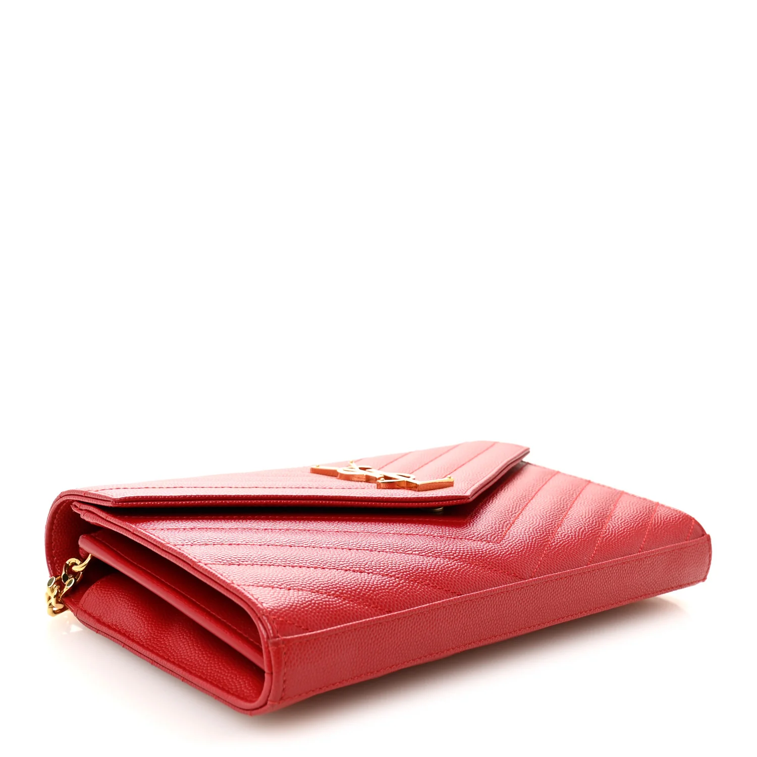 Grain De Poudre Matelasse Chevron Monogram Chain Wallet New Red - Image 4