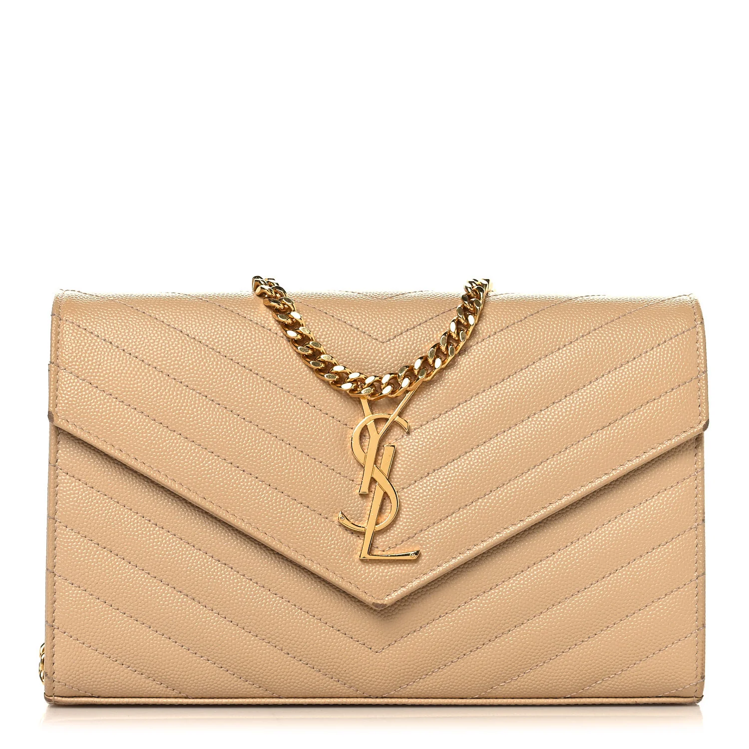 Grain De Poudre Matelasse Chevron Monogram Chain Wallet Nude Powder