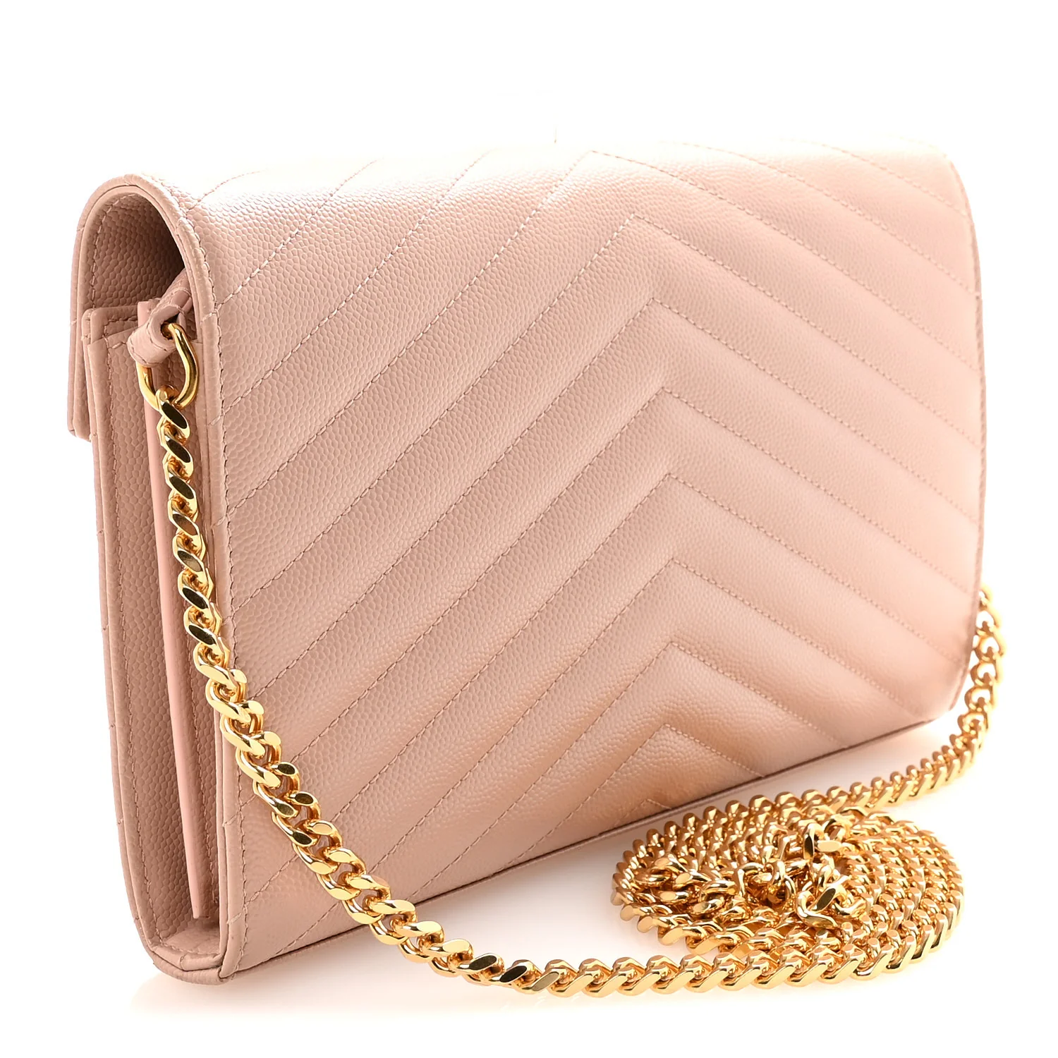 Grain De Poudre Matelasse Chevron Monogram Chain Wallet Pale Blush - Image 3