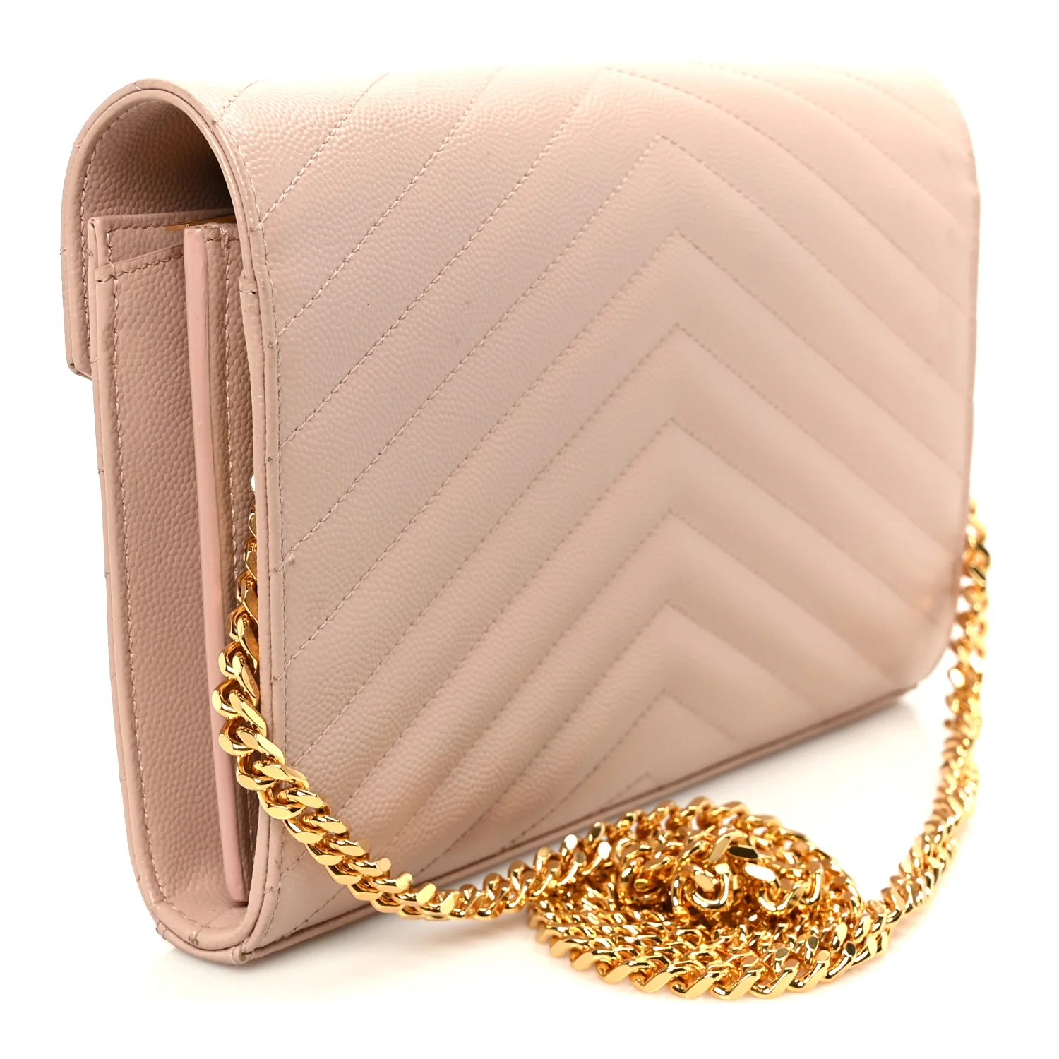 Grain De Poudre Matelasse Chevron Monogram Chain Wallet Pale Pink - Image 3