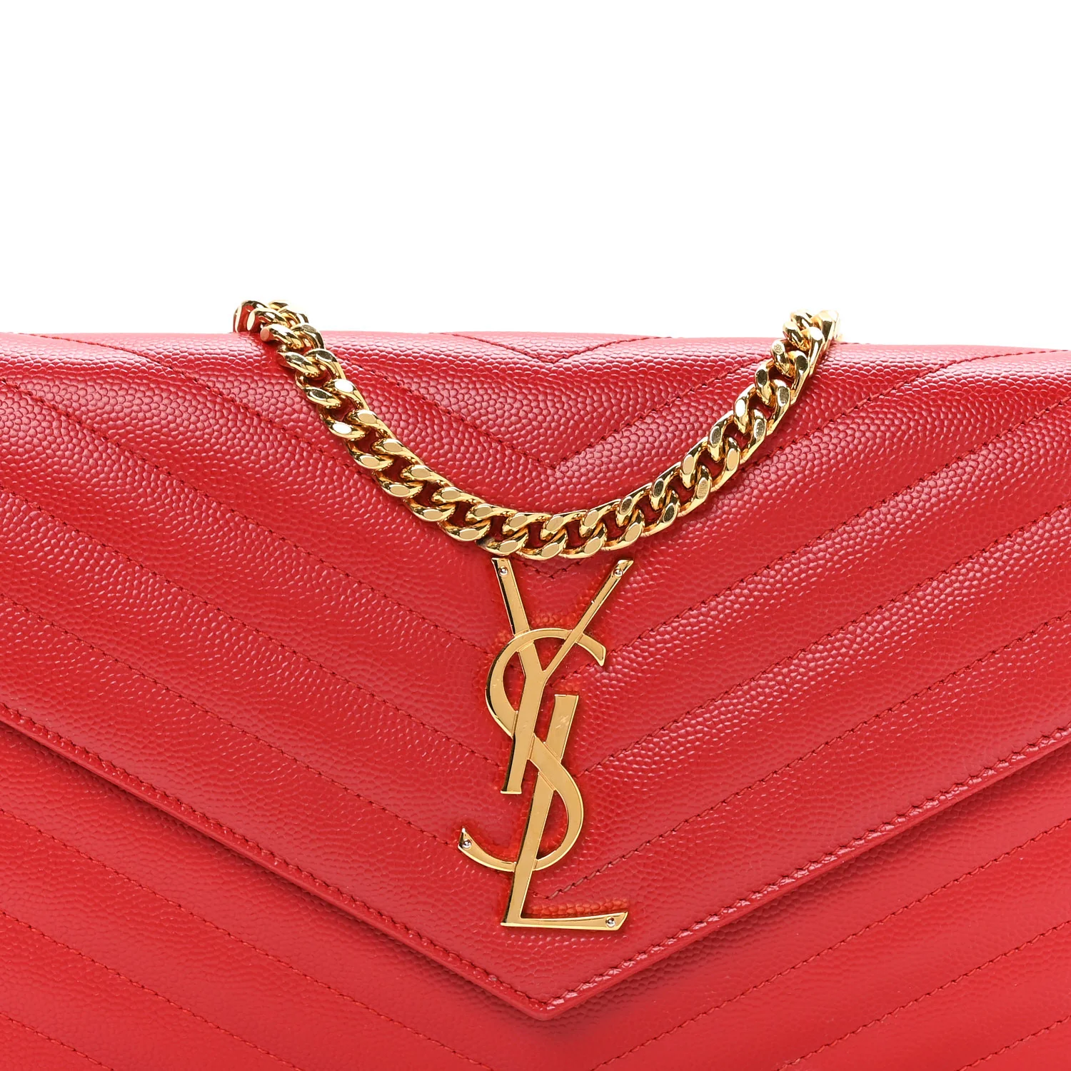 Grain De Poudre Matelasse Chevron Monogram Chain Wallet Red - Image 9