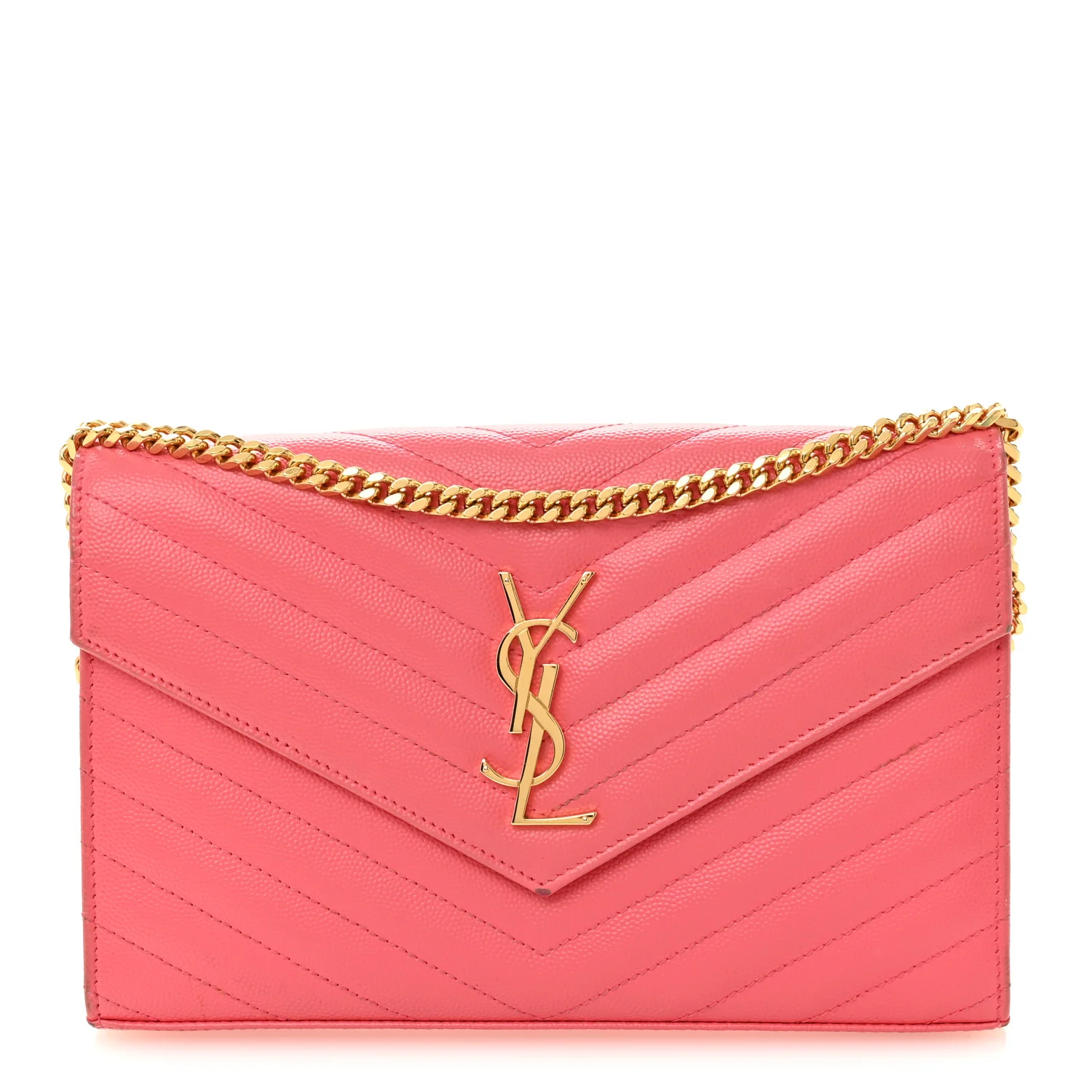 Grain De Poudre Matelasse Chevron Monogram Chain Wallet Rose Clair