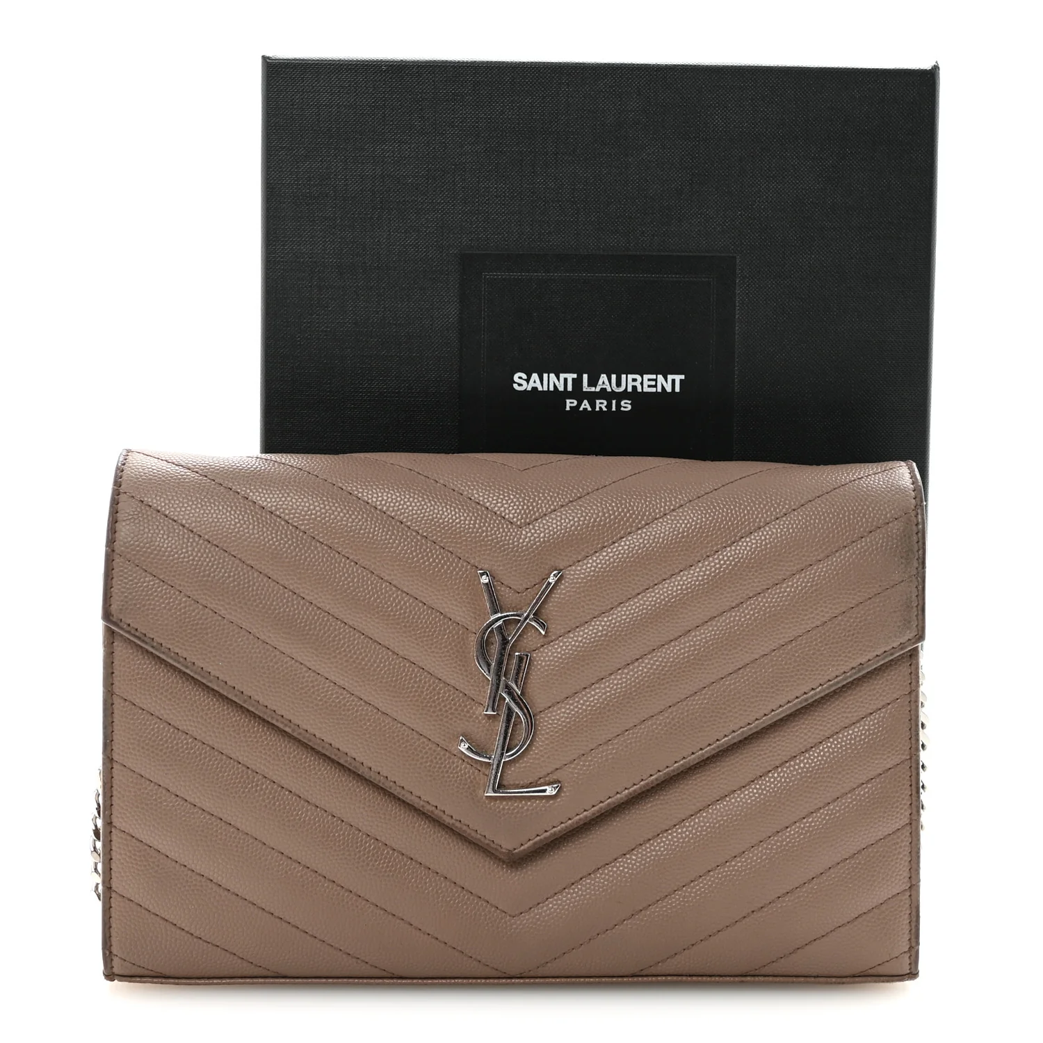 Grain De Poudre Matelasse Chevron Monogram Chain Wallet Taupe - Image 11