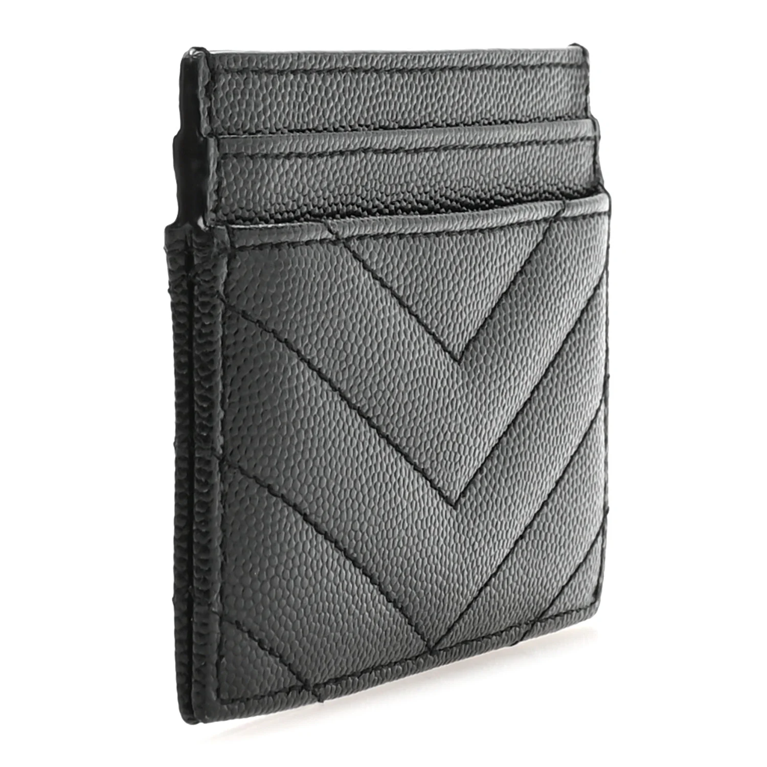 Grain De Poudre Matelasse Chevron Monogram Credit Card Case Black - Image 3