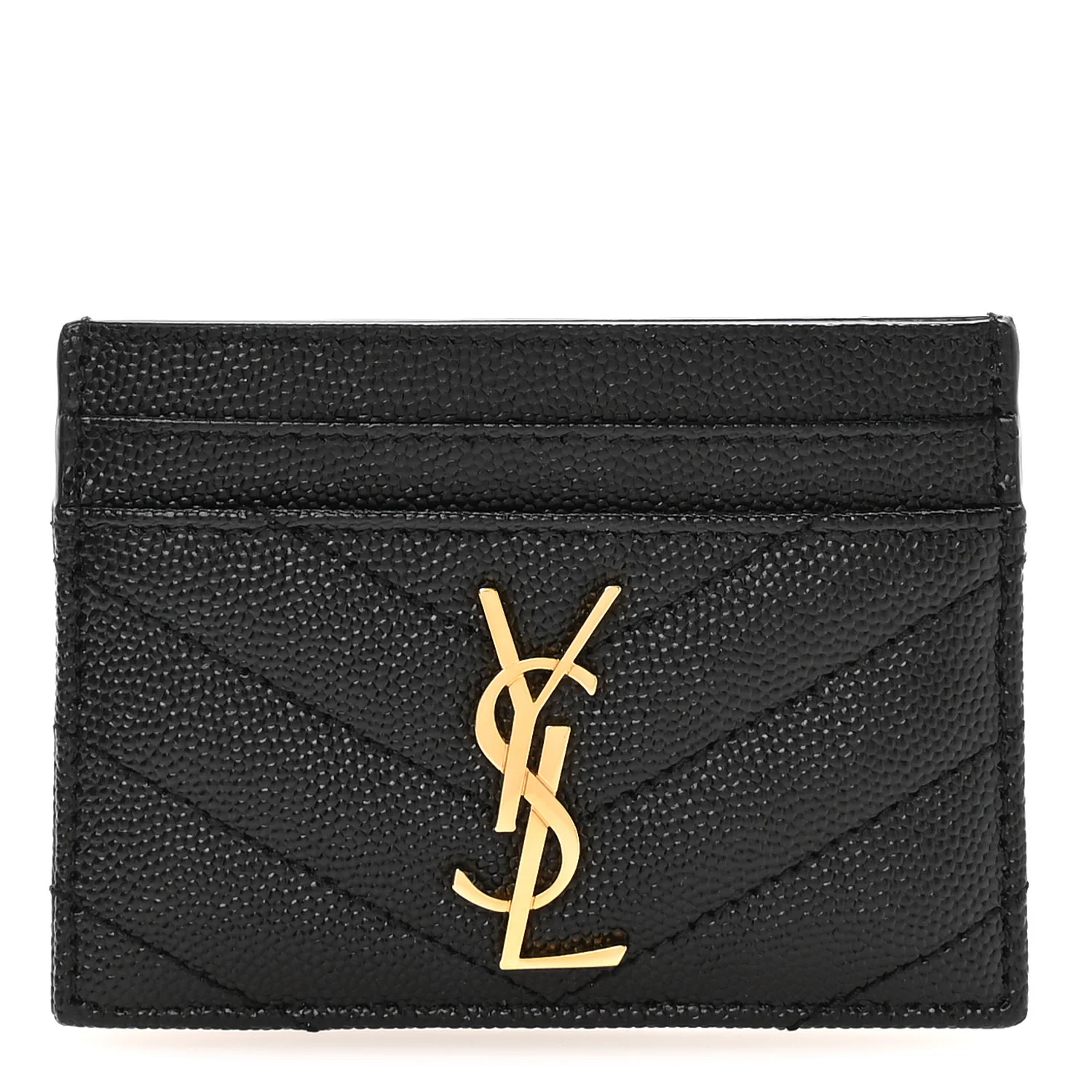 Grain De Poudre Matelasse Chevron Monogram Credit Card Case Black