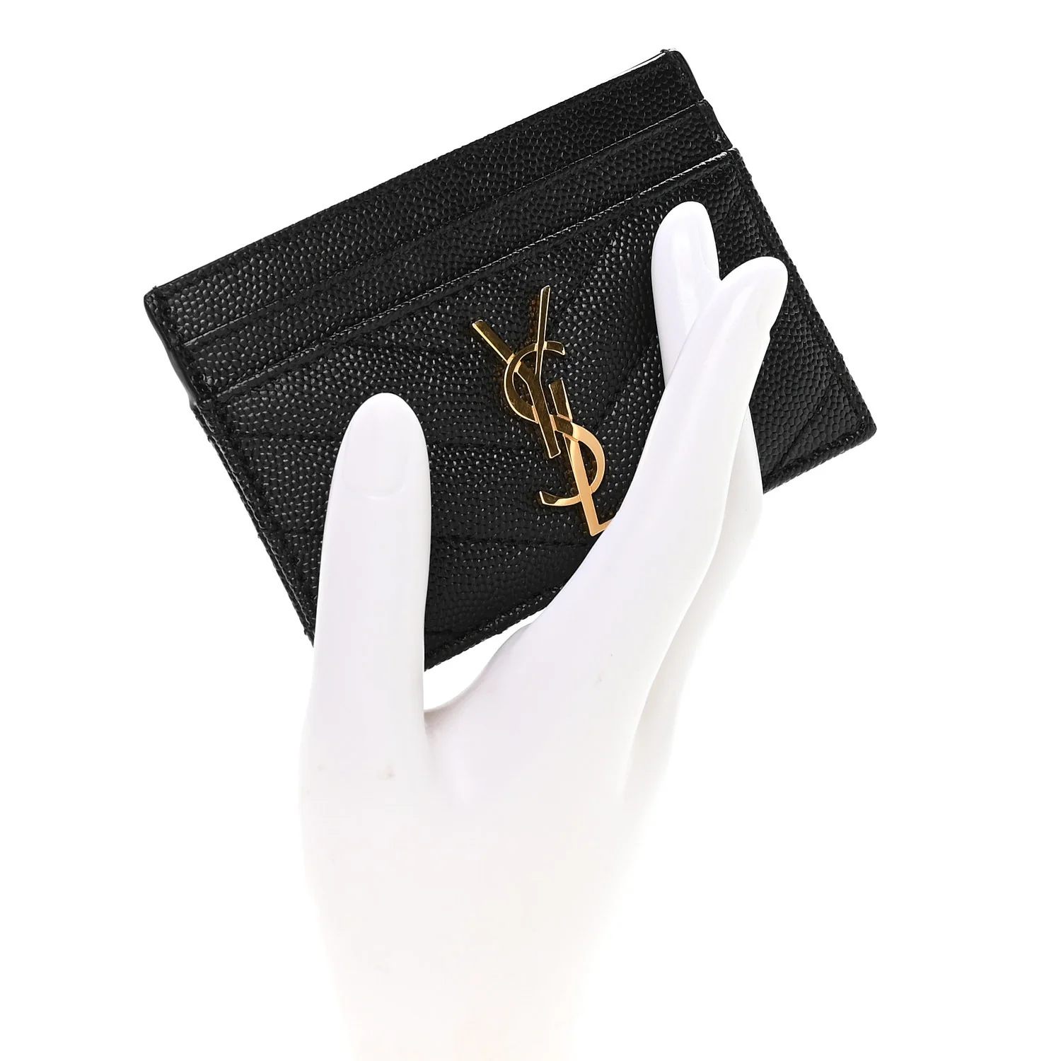 Grain De Poudre Matelasse Chevron Monogram Credit Card Case Black - Image 2