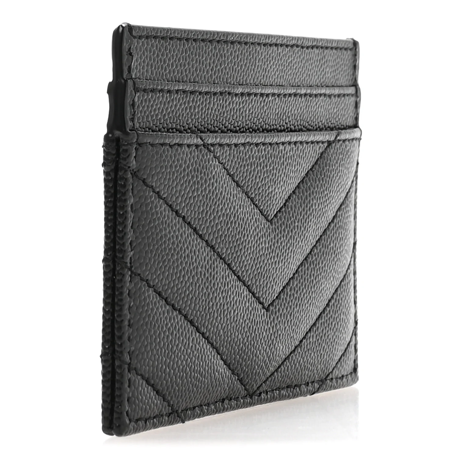 Grain De Poudre Matelasse Chevron Monogram Credit Card Case Black - Image 3