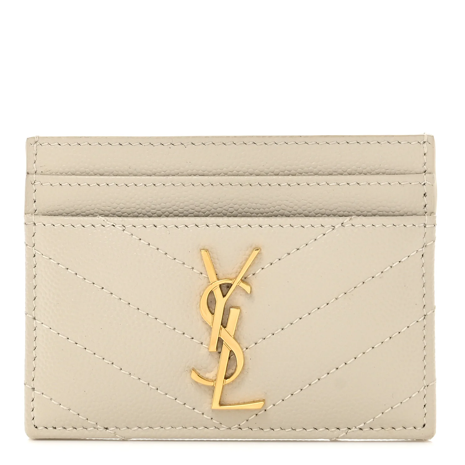 Grain De Poudre Matelasse Chevron Monogram Credit Card Case Crema Soft
