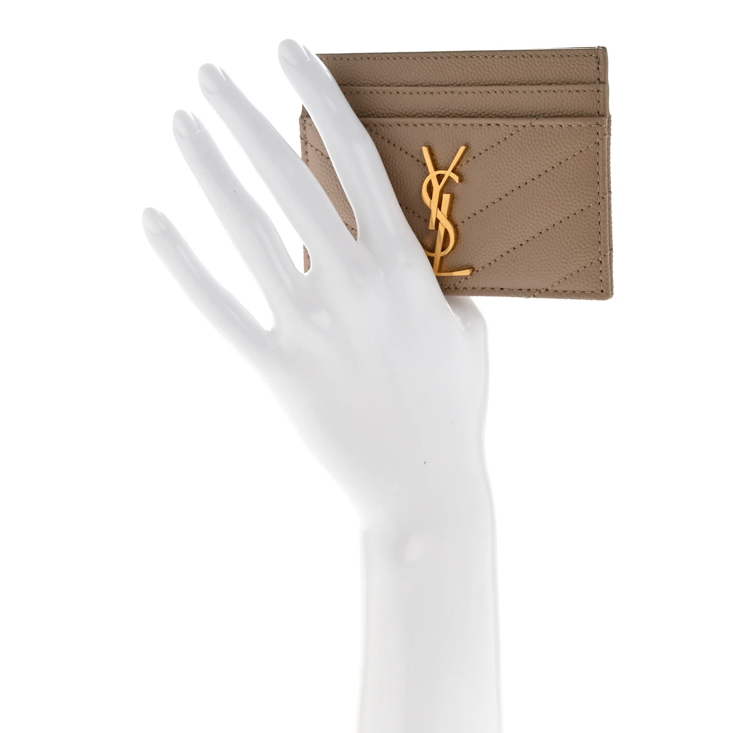 Grain De Poudre Matelasse Chevron Monogram Credit Card Case Dark Beige - Image 2