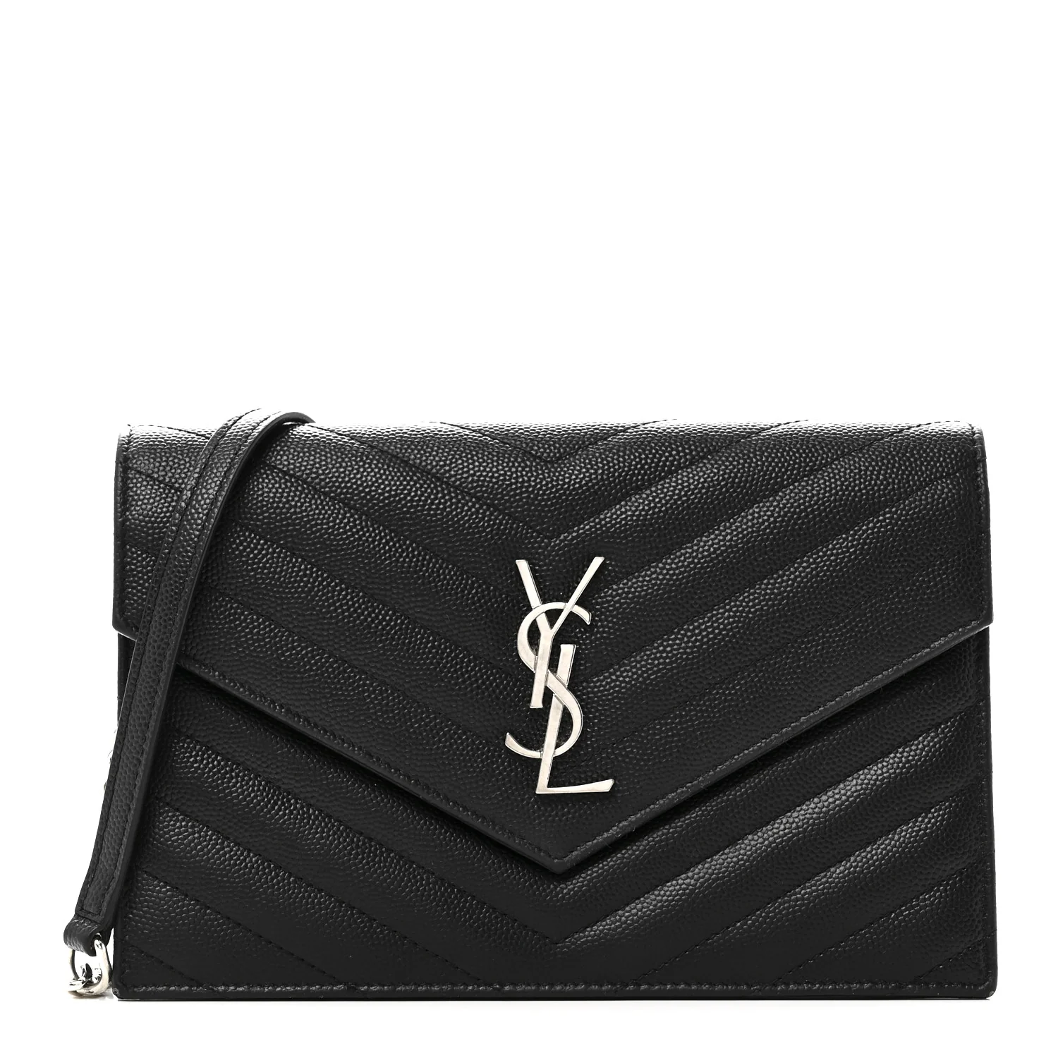 Grain De Poudre Matelasse Chevron Monogram Envelope Chain Wallet Black