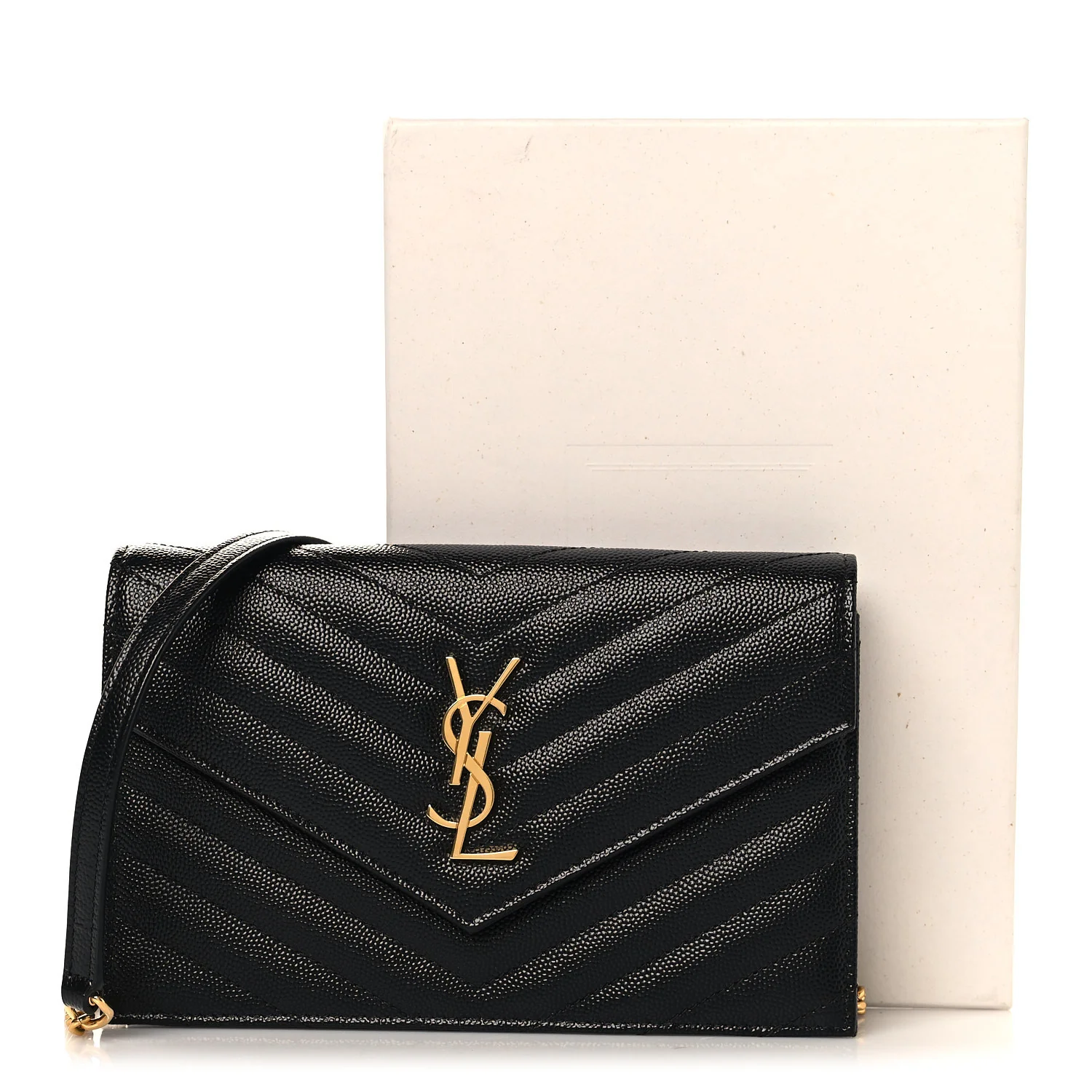 Grain De Poudre Matelasse Chevron Monogram Envelope Chain Wallet Black - Image 10