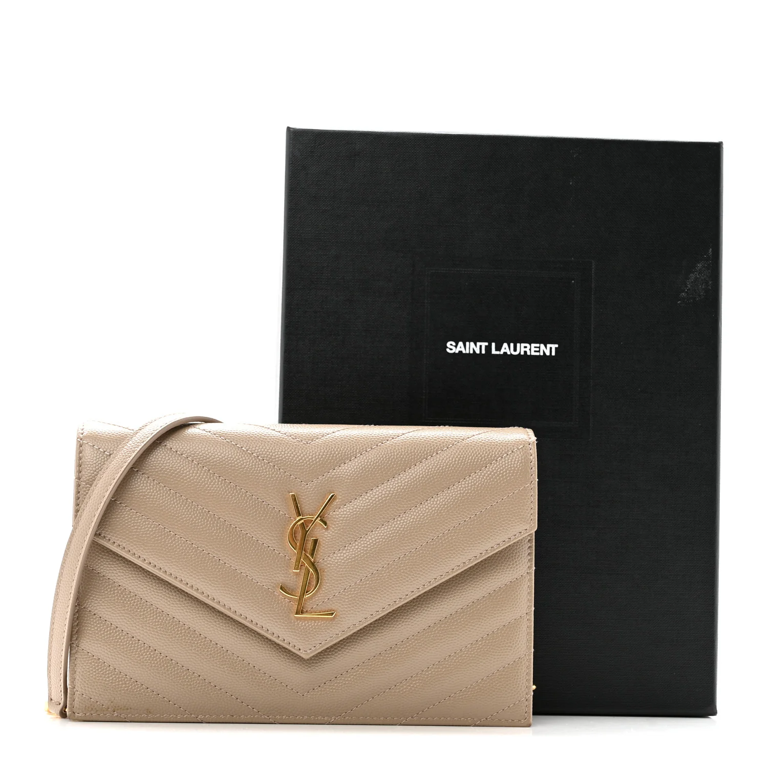 Grain De Poudre Matelasse Chevron Monogram Envelope Chain Wallet Dark Beige - Image 17