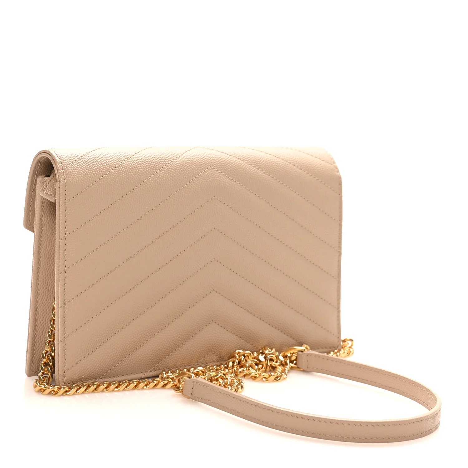 Grain De Poudre Matelasse Chevron Monogram Envelope Chain Wallet Dark Beige - Image 3