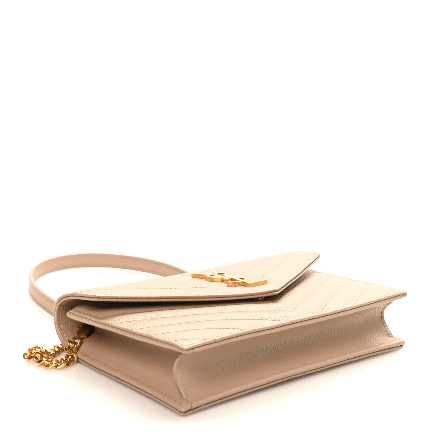 Grain De Poudre Matelasse Chevron Monogram Envelope Chain Wallet Dark Beige - Image 4