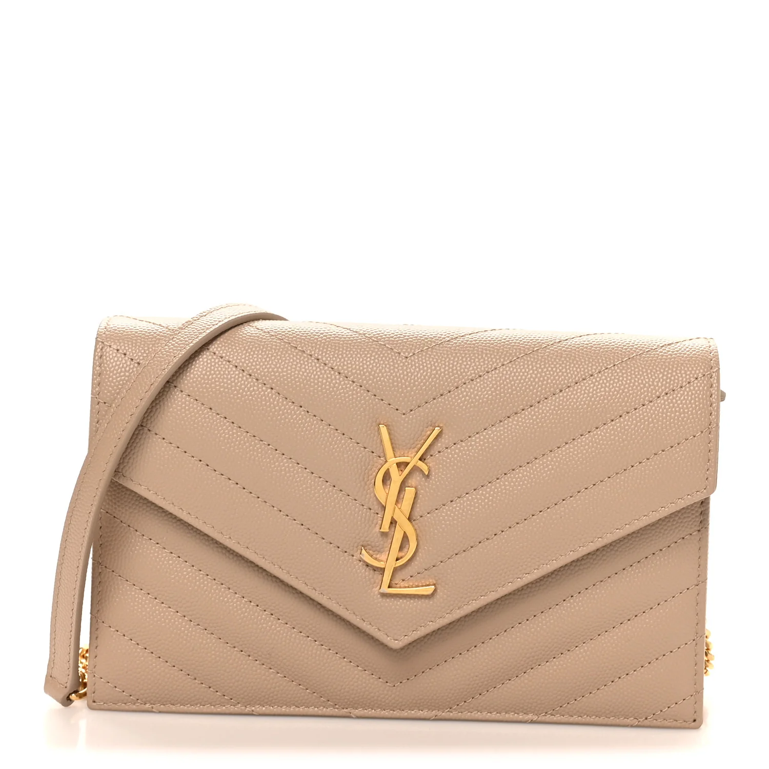 Grain De Poudre Matelasse Chevron Monogram Envelope Chain Wallet Dark Beige - Image 7