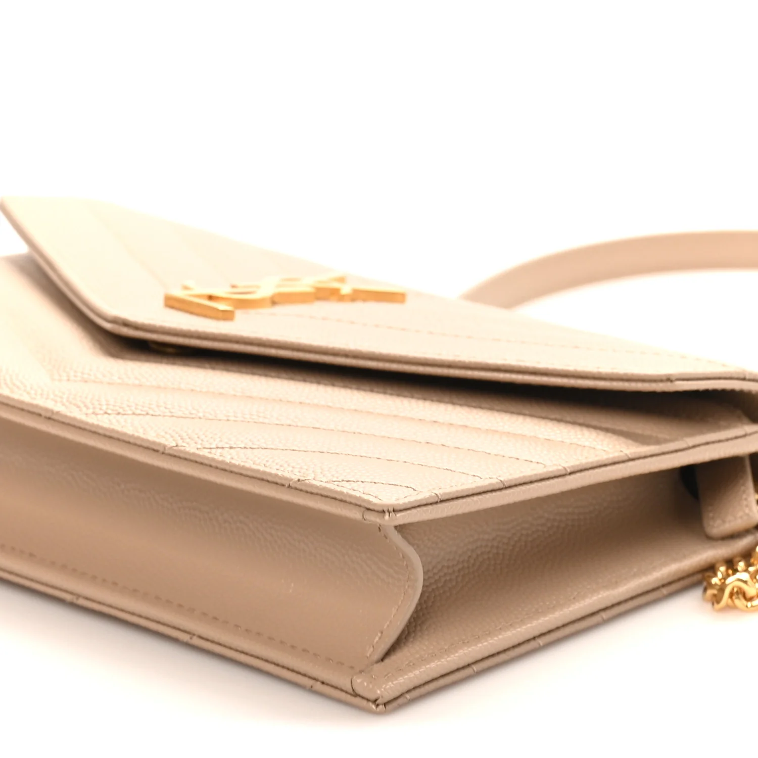 Grain De Poudre Matelasse Chevron Monogram Envelope Chain Wallet Dark Beige - Image 9
